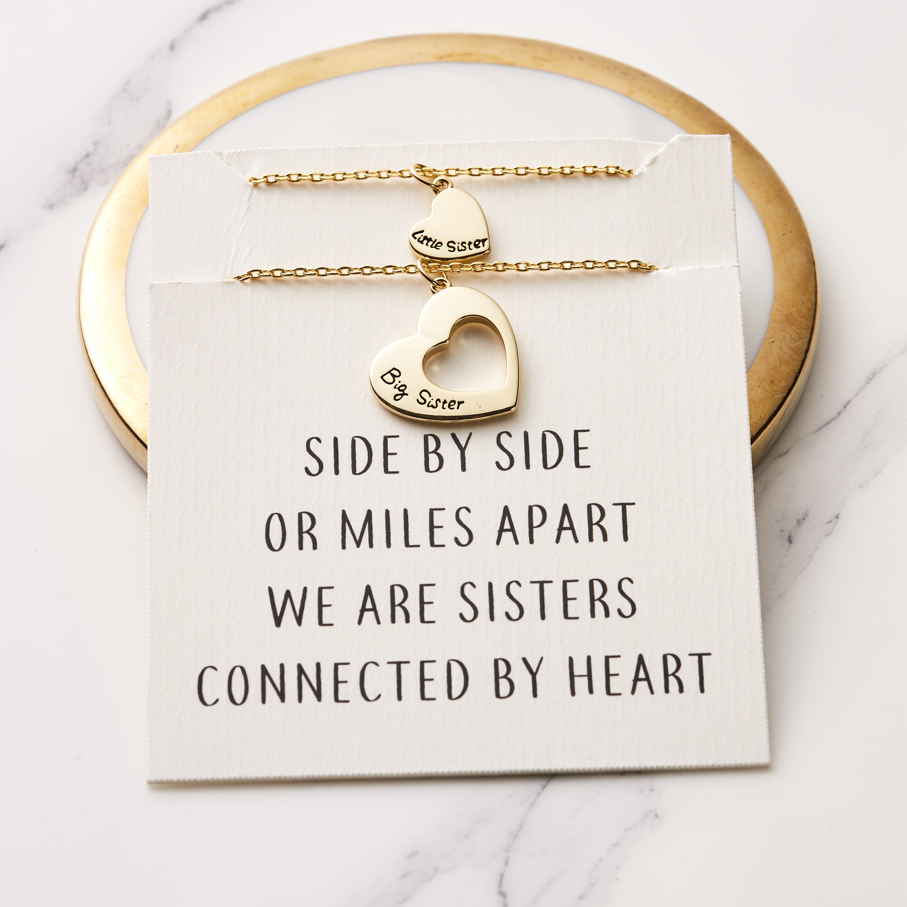 Gold Plated Big Sister and Little Sister Necklace Set with Quote Card