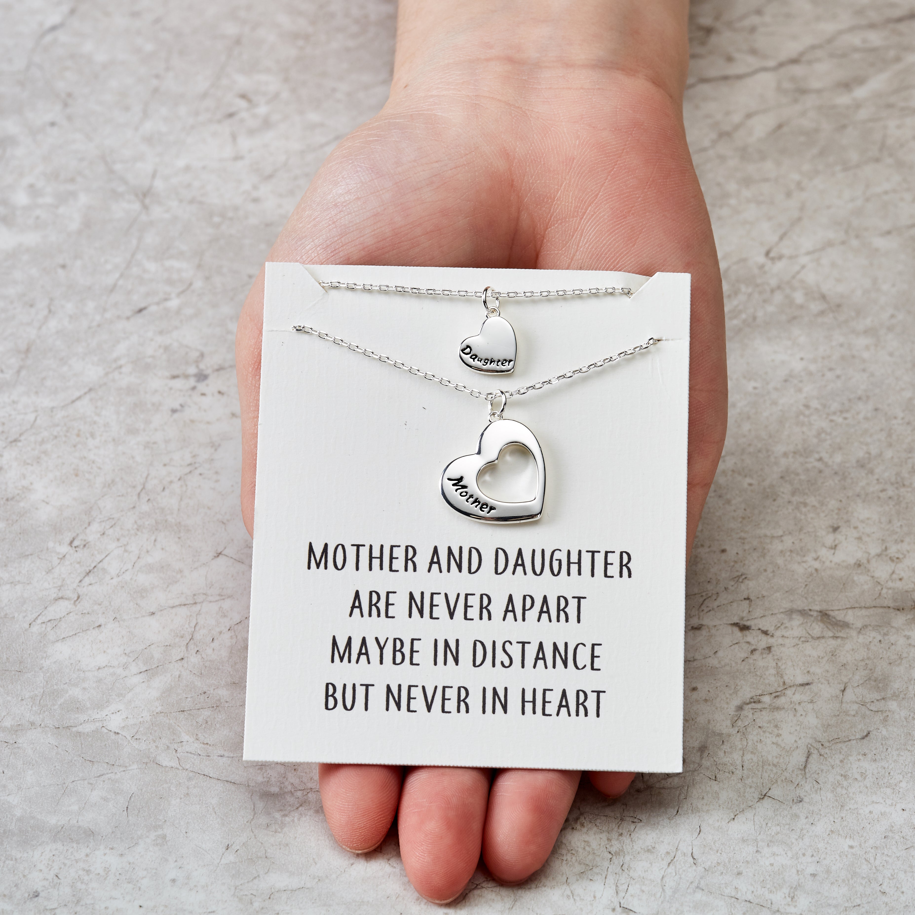 Silver Plated Mother and Daughter Necklace Set with Quote Card