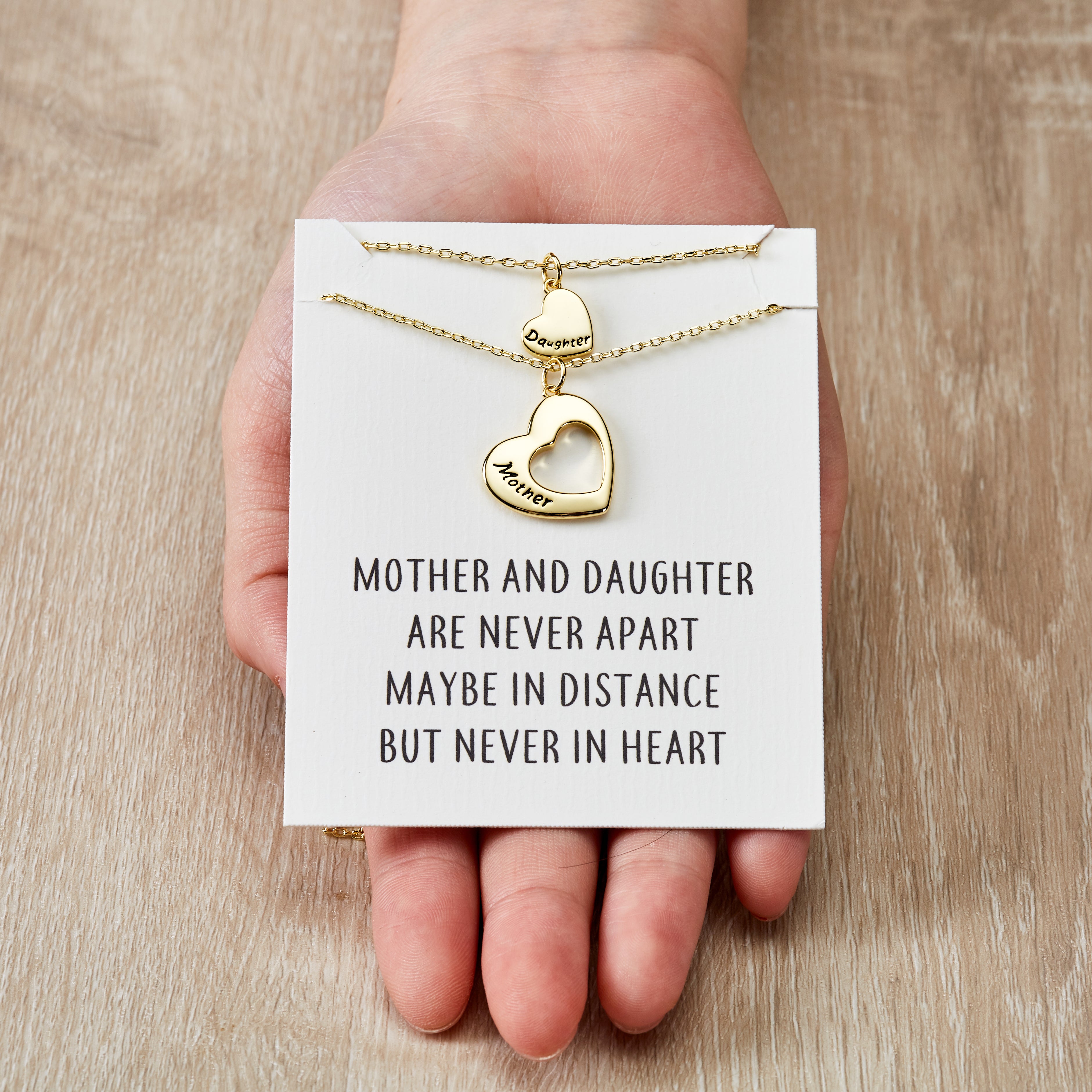 Gold Plated Mother and Daughter Necklace Set with Quote Card