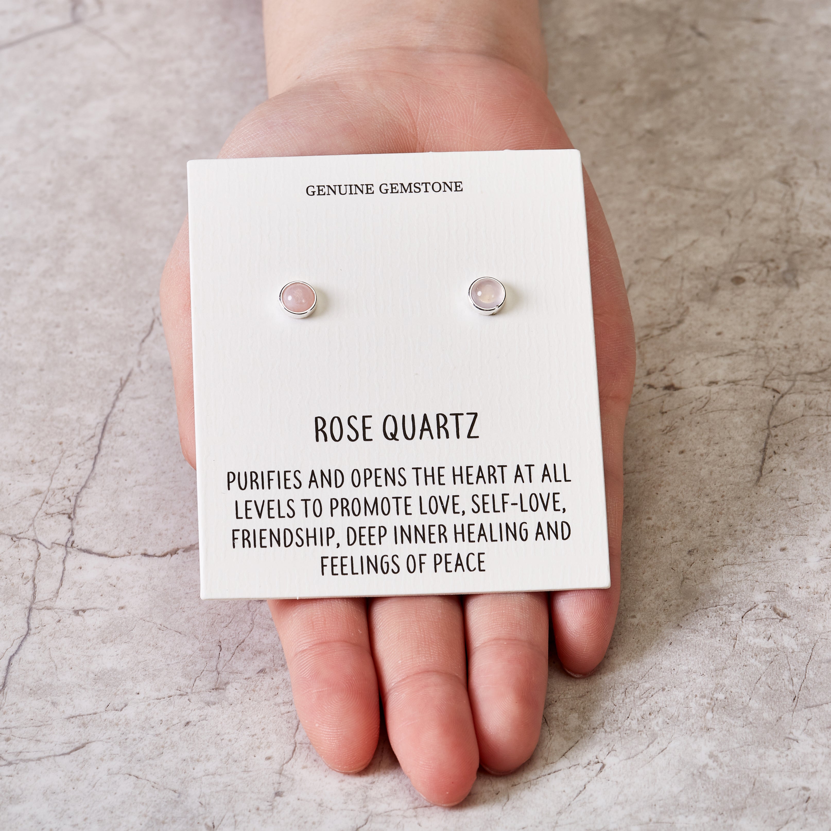 Rose Quartz Stud Earrings with Quote Card