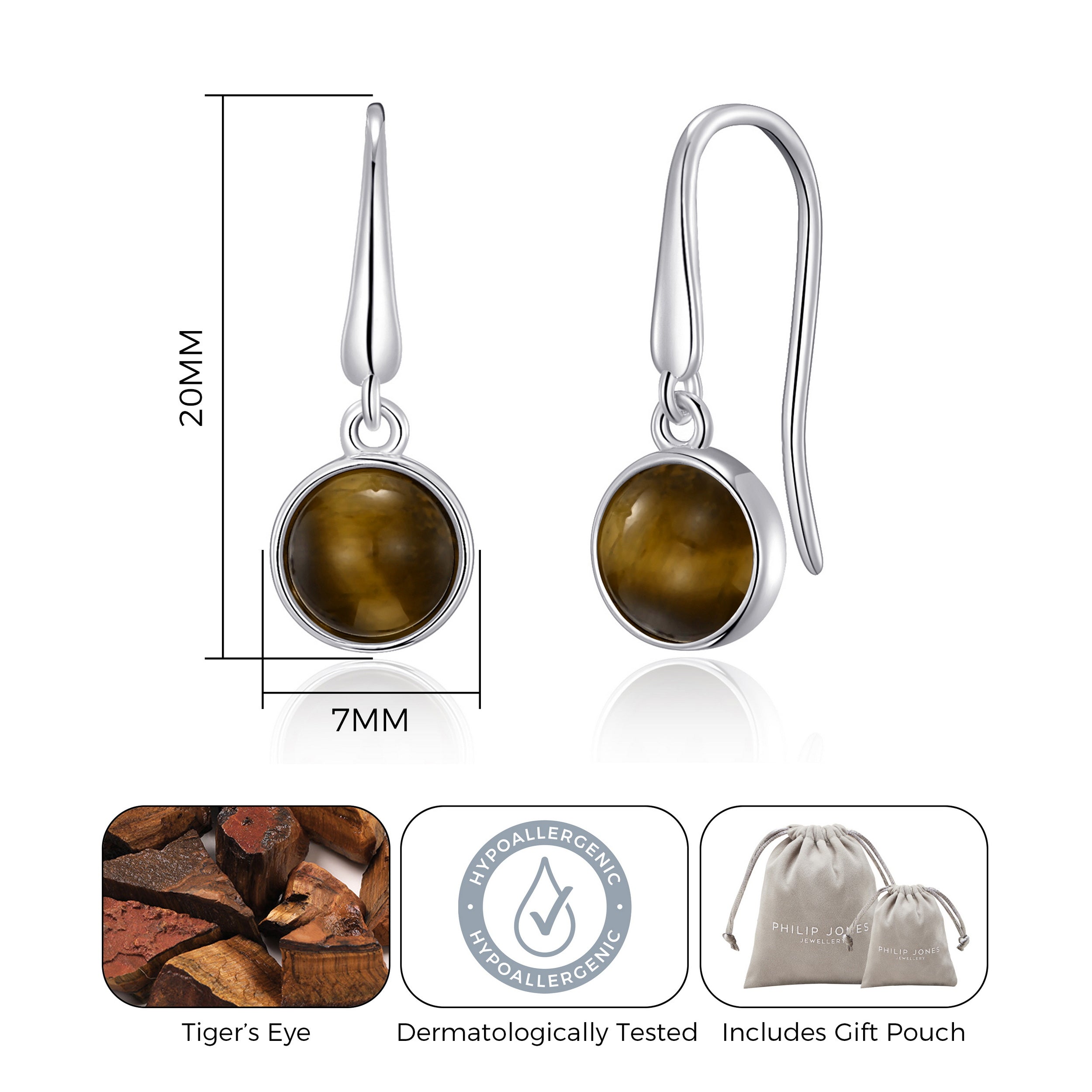 Tiger's Eye Drop Earrings with Quote Card