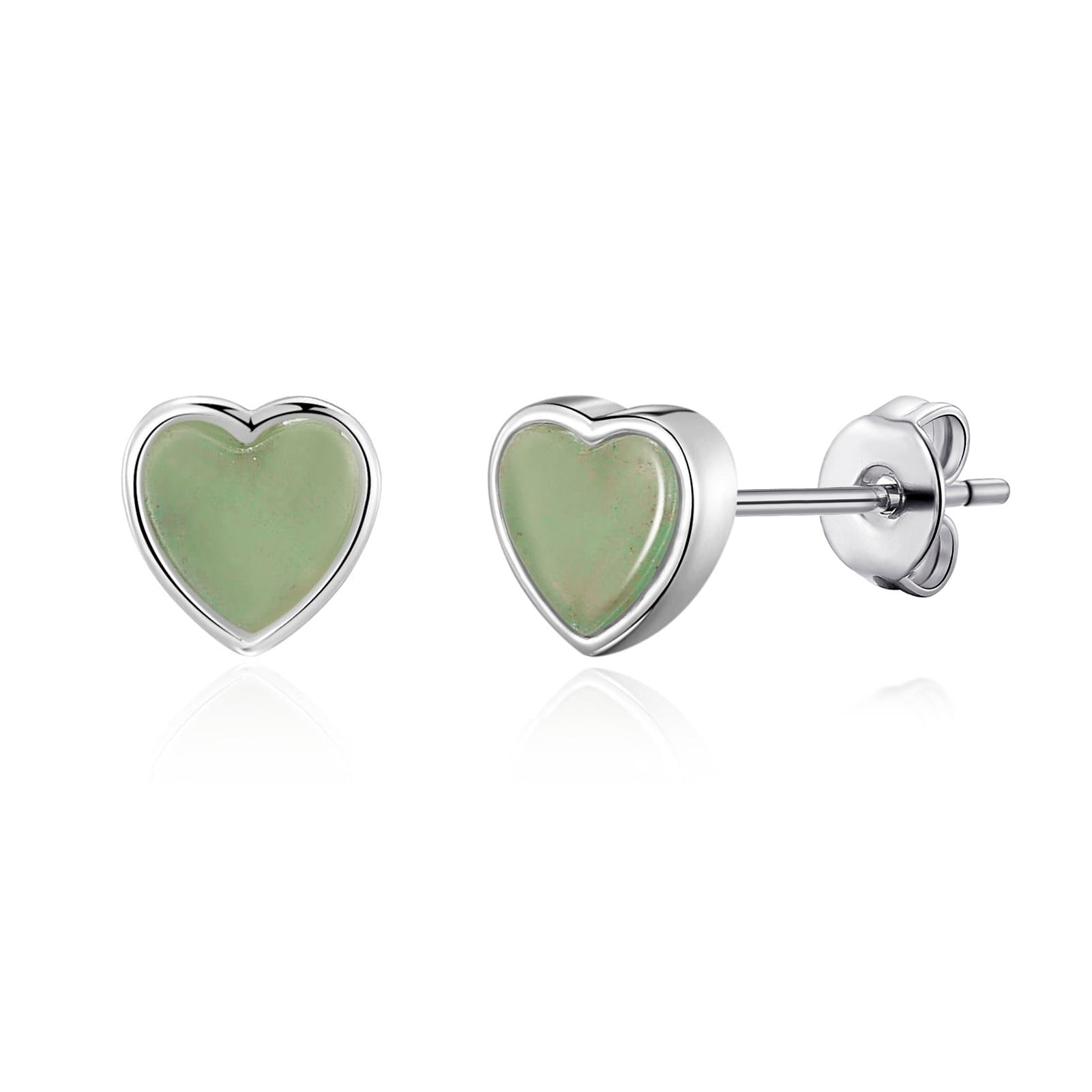 Green Aventurine Heart Stud Earrings