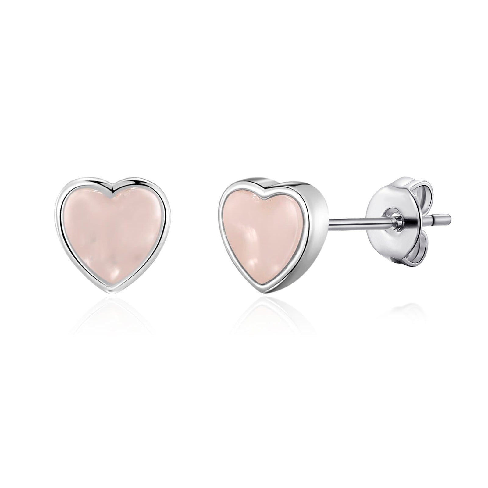 Rose Quartz Heart Stud Earrings