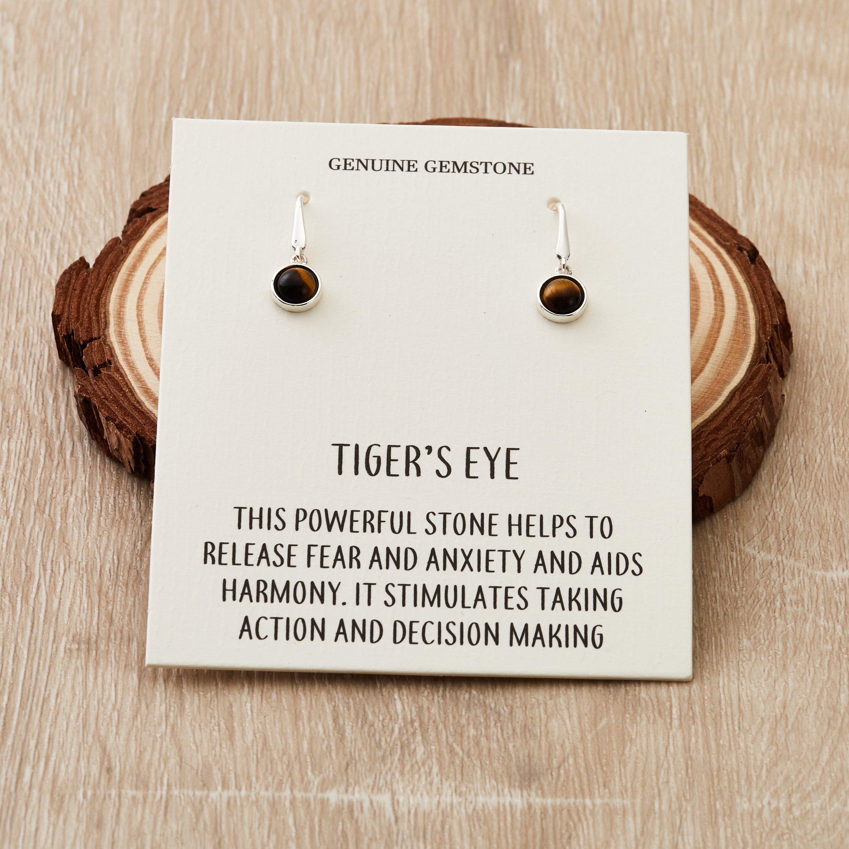 Tiger's Eye Drop Earrings with Quote Card