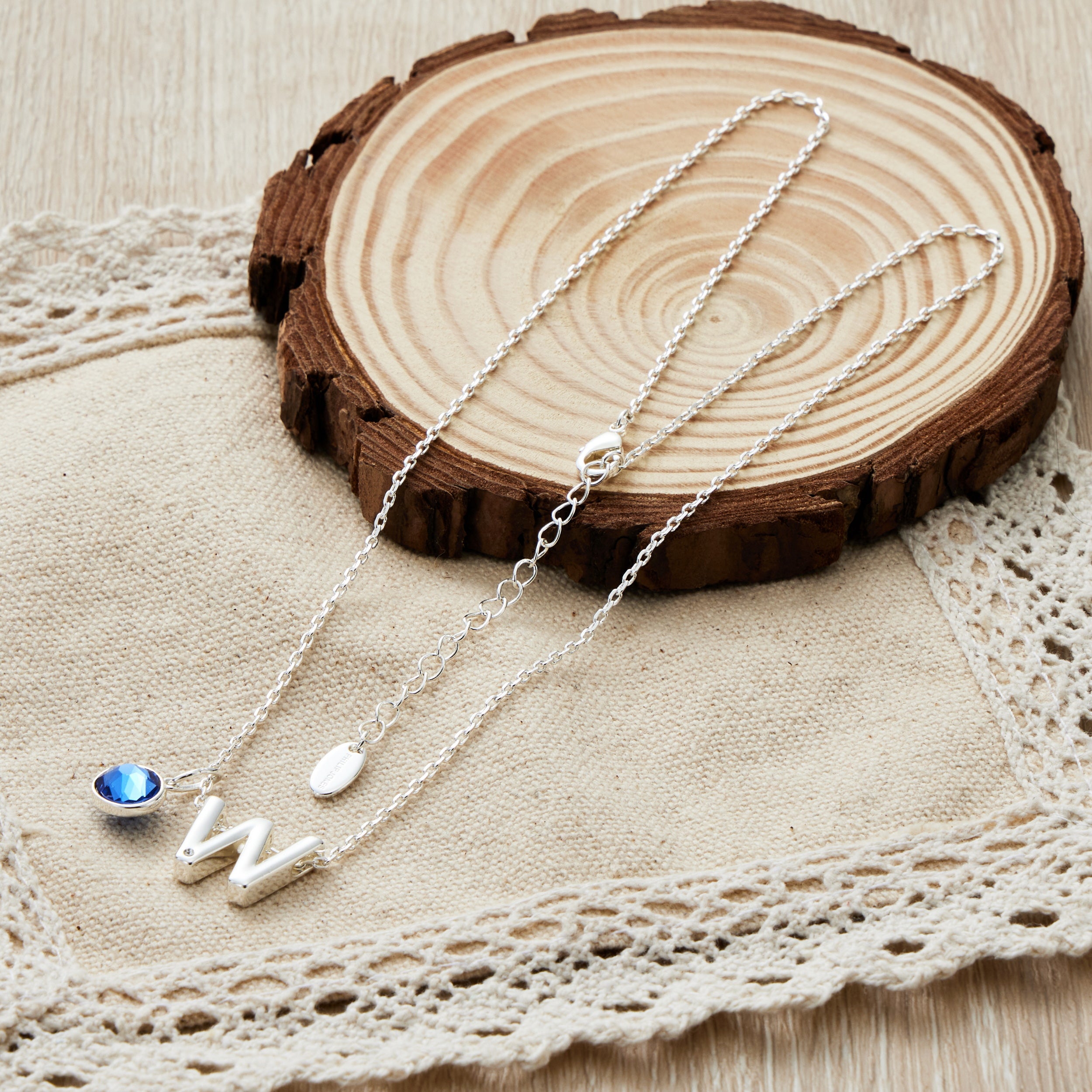 Initial W Necklace with Birthstone Charm Created with Zircondia® Crystals