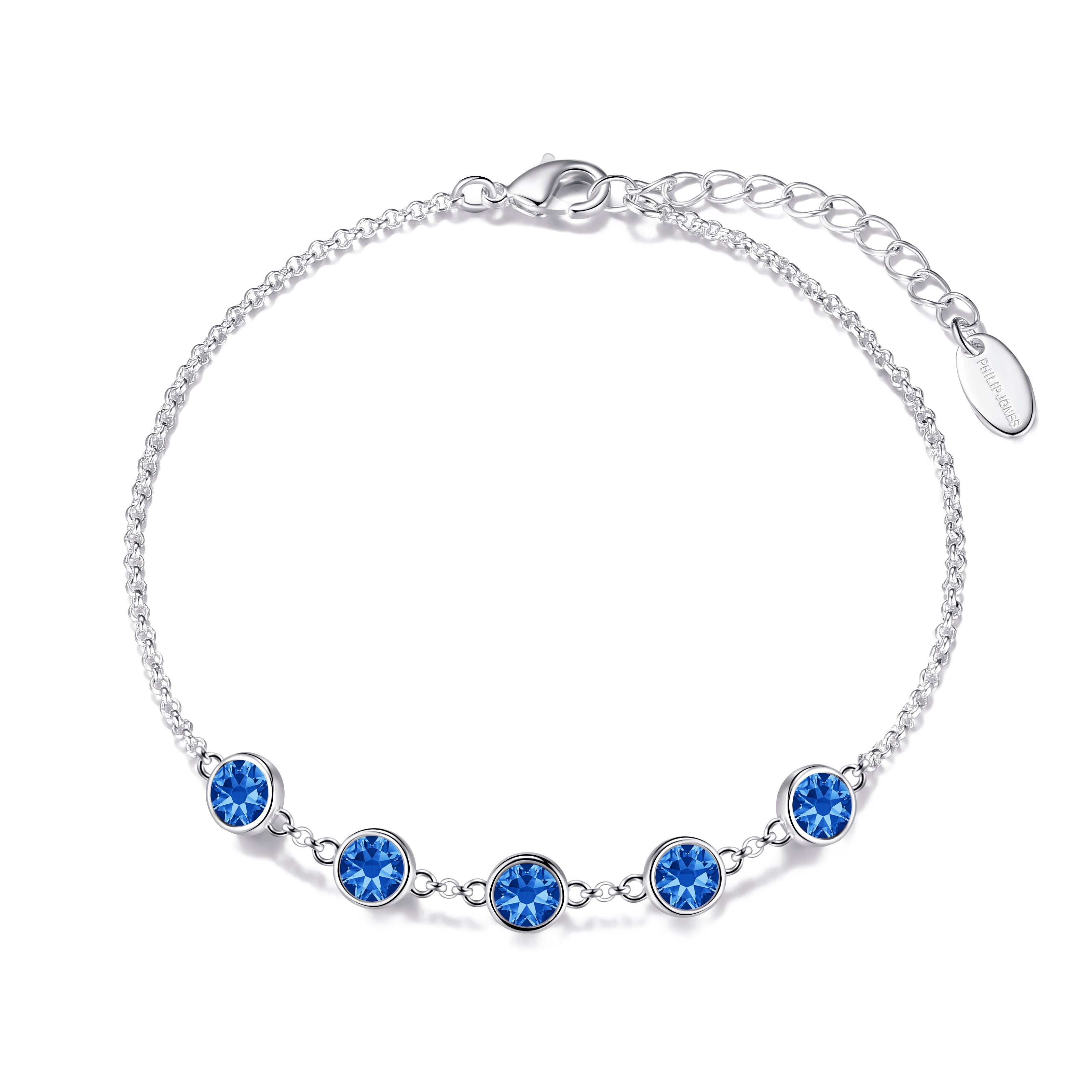 Dark Blue Crystal Chain Bracelet Created with Zircondia® Crystals by Philip Jones Jewellery