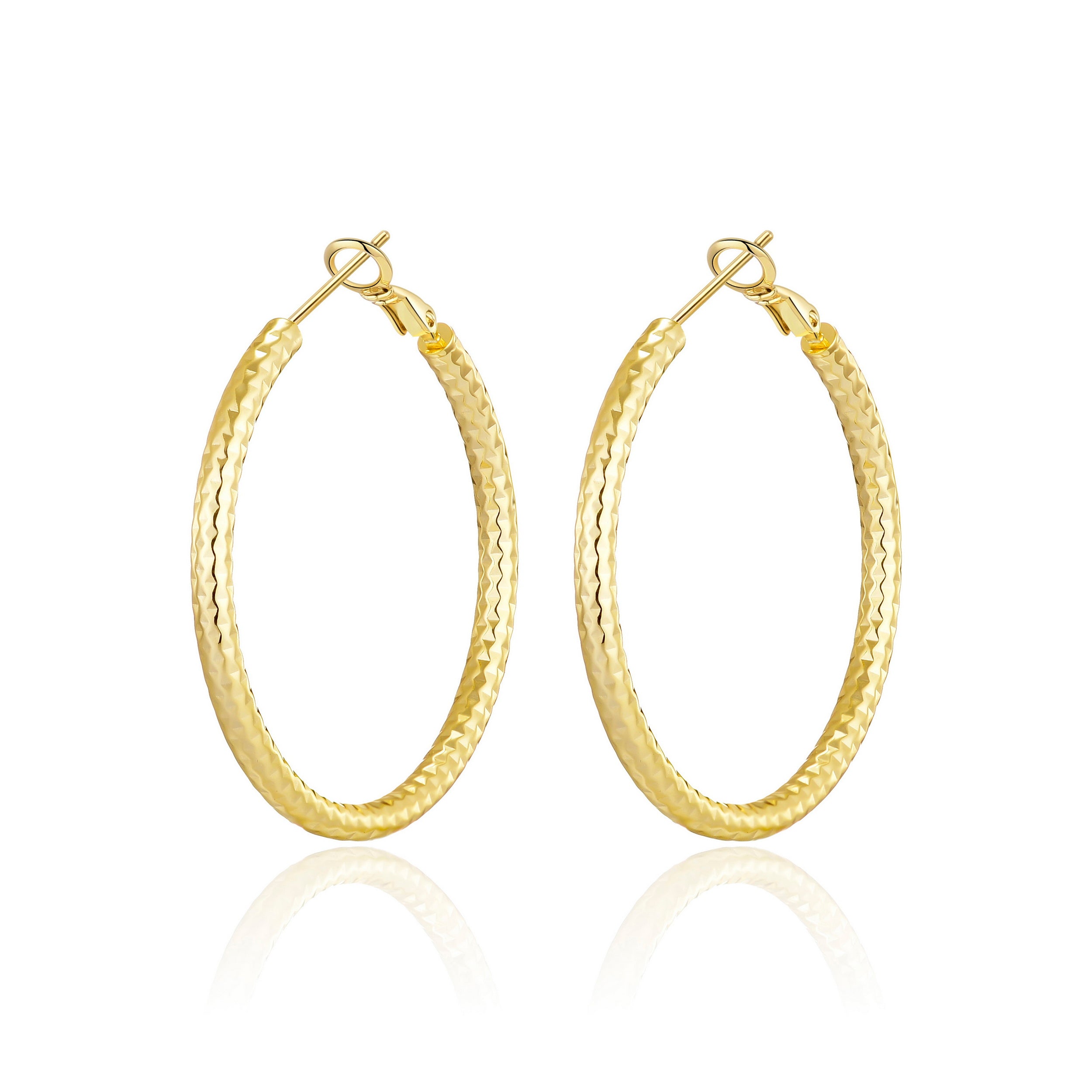 Gold Plated 40mm Diamond Cut Hoop Earrings