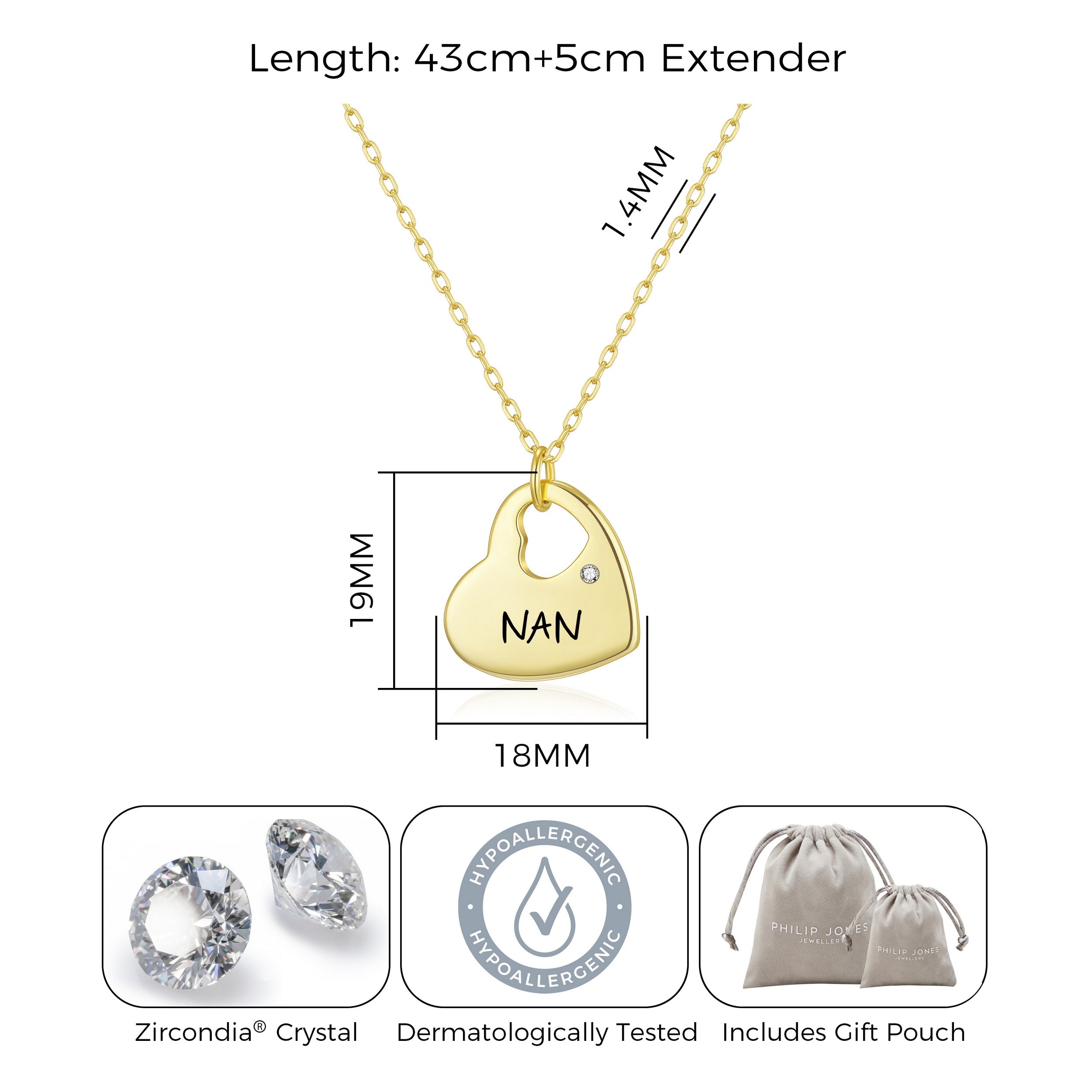 Gold Nan Heart Necklace Created with Zircondia® Crystals