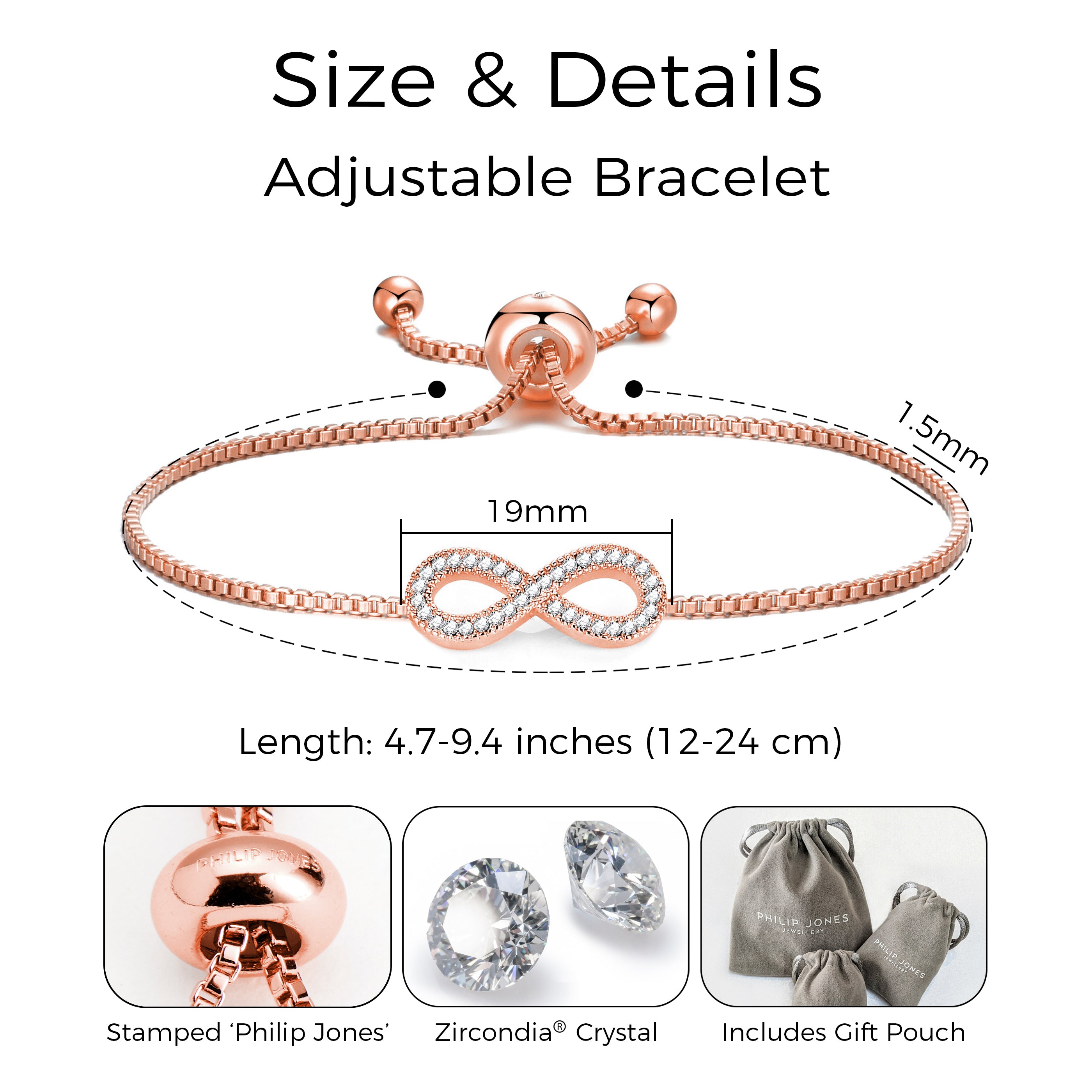 Rose Gold Plated Infinity Friendship Bracelet Created with Zircondia® Crystals