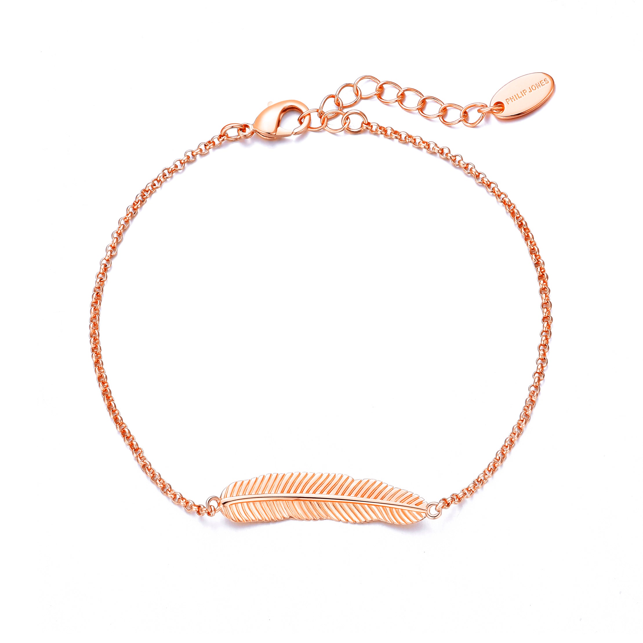 Rose Gold Plated Feather Bracelet by Philip Jones Jewellery