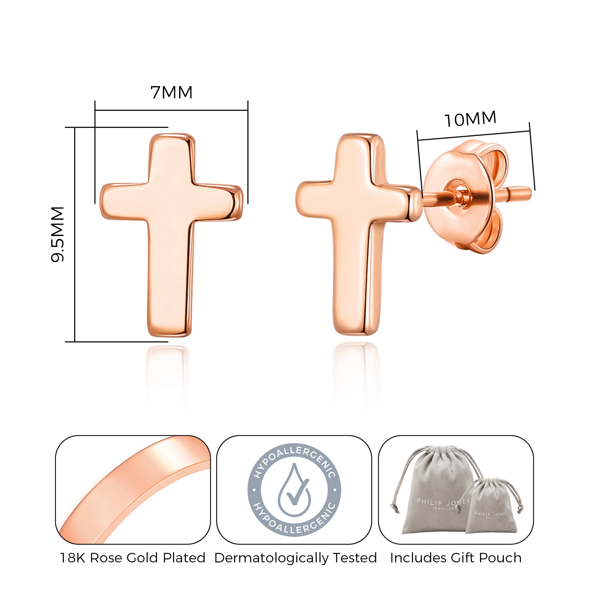 Rose Gold Plated Cross Stud Earrings