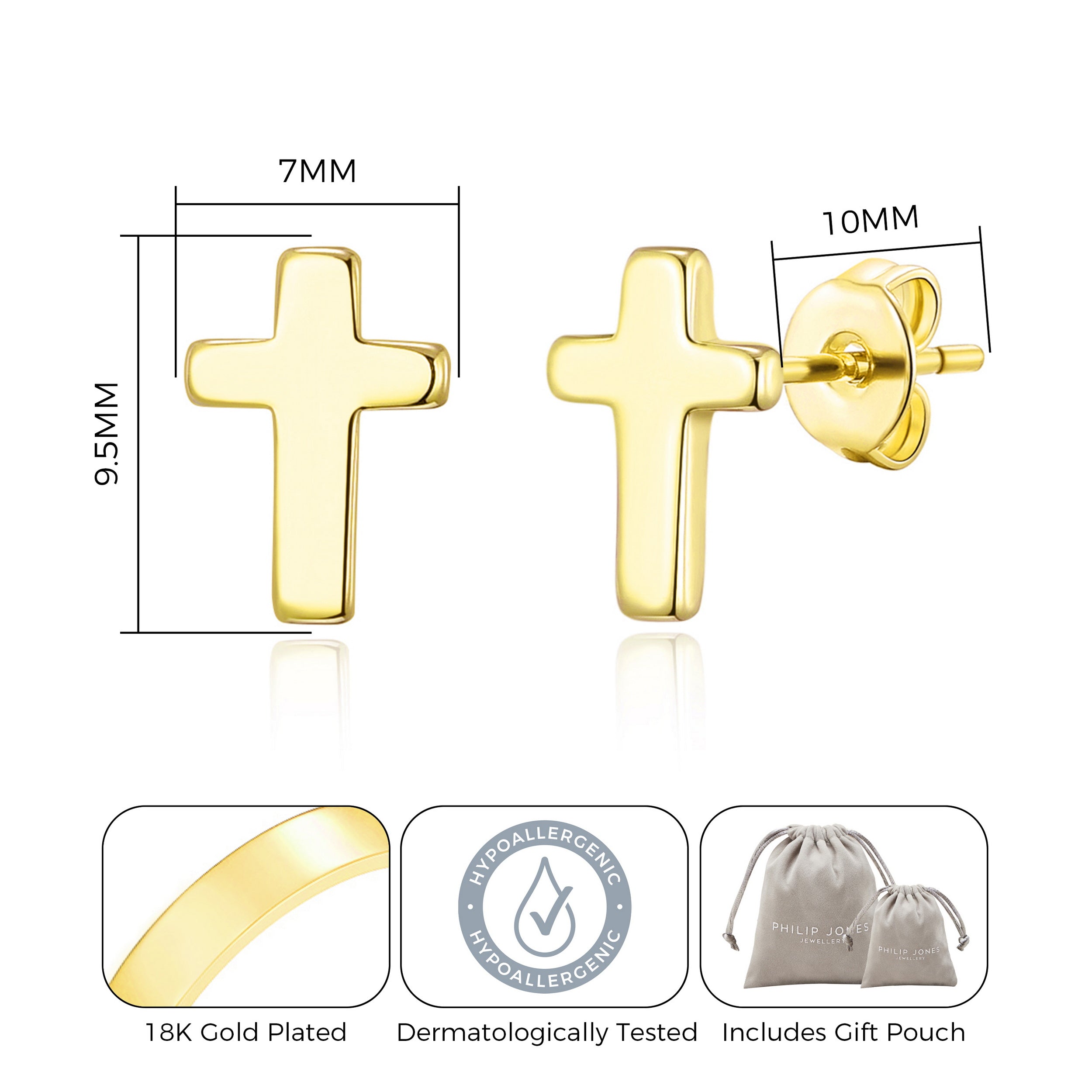 Gold Plated Cross Stud Earrings