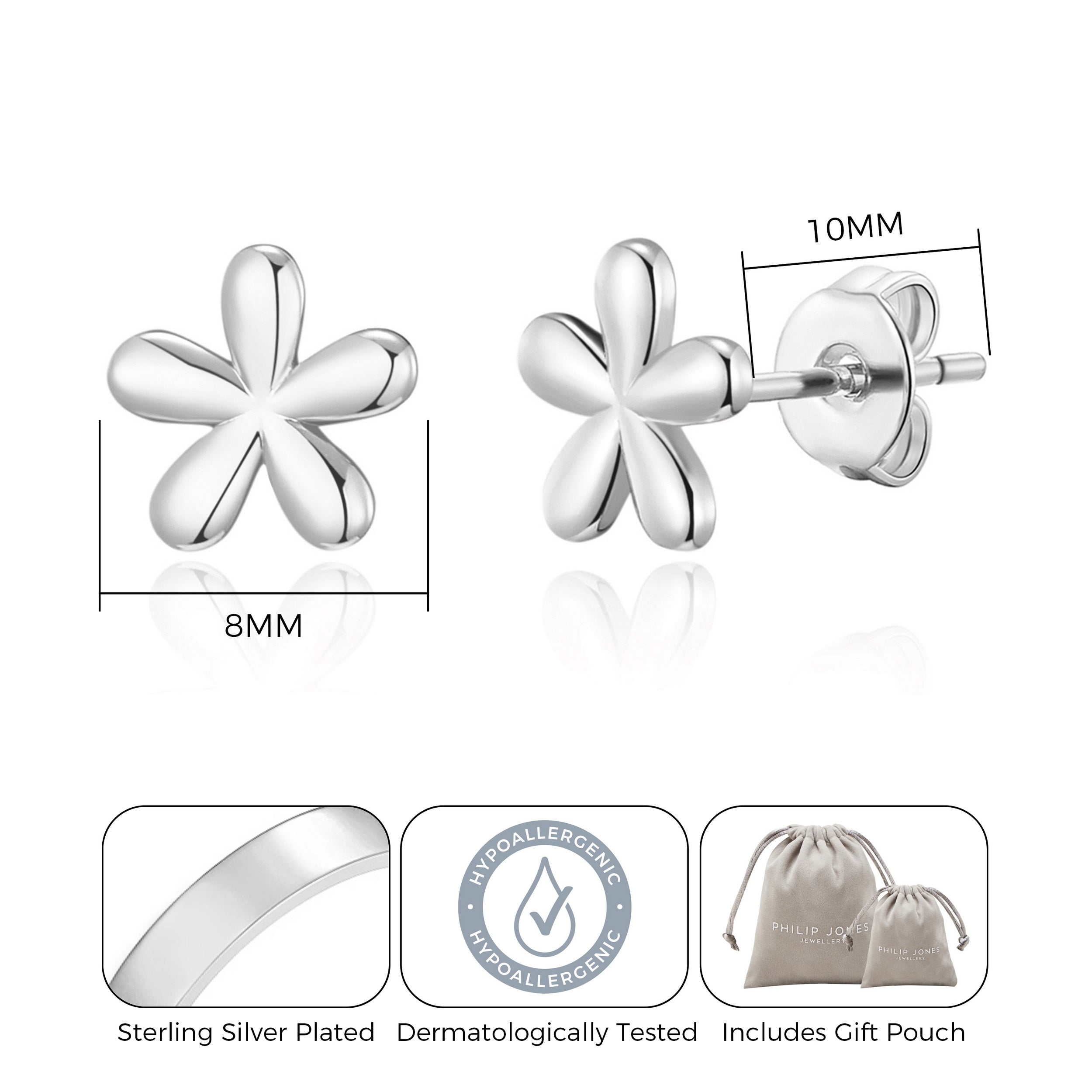 Silver Plated Flower Stud Earrings