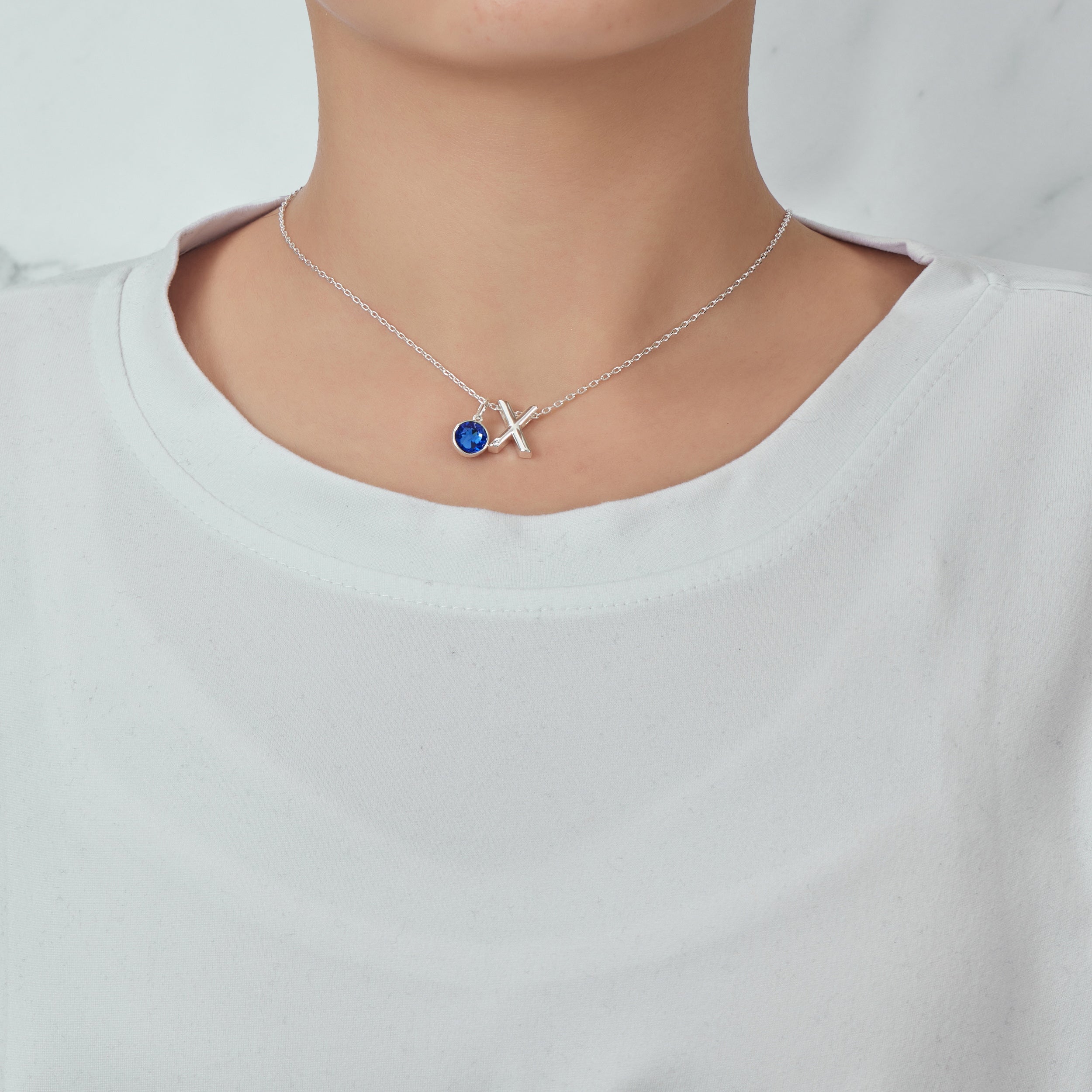 Initial X Necklace with Birthstone Charm Created with Zircondia® Crystals