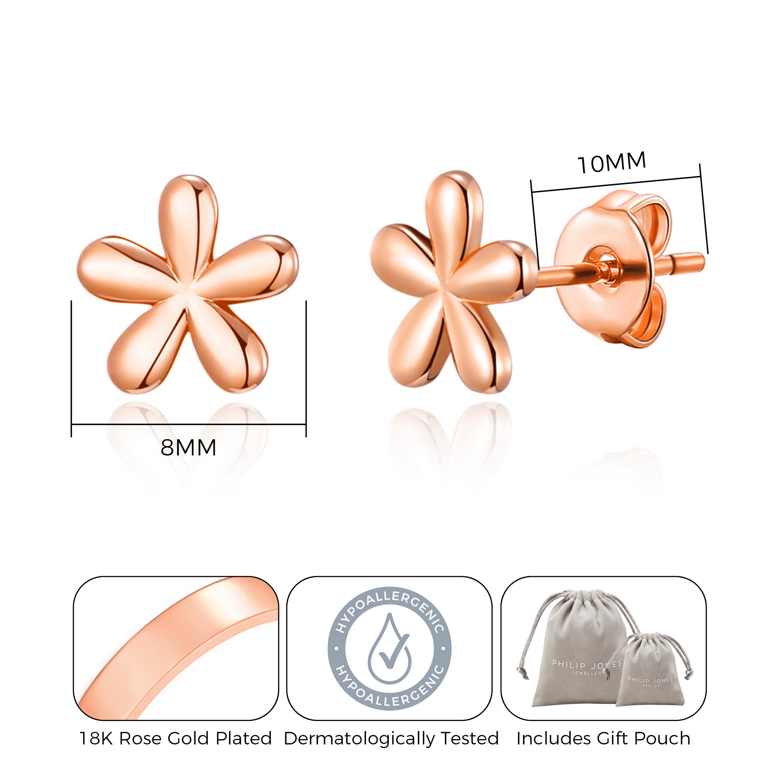 Rose Gold Plated Flower Stud Earrings