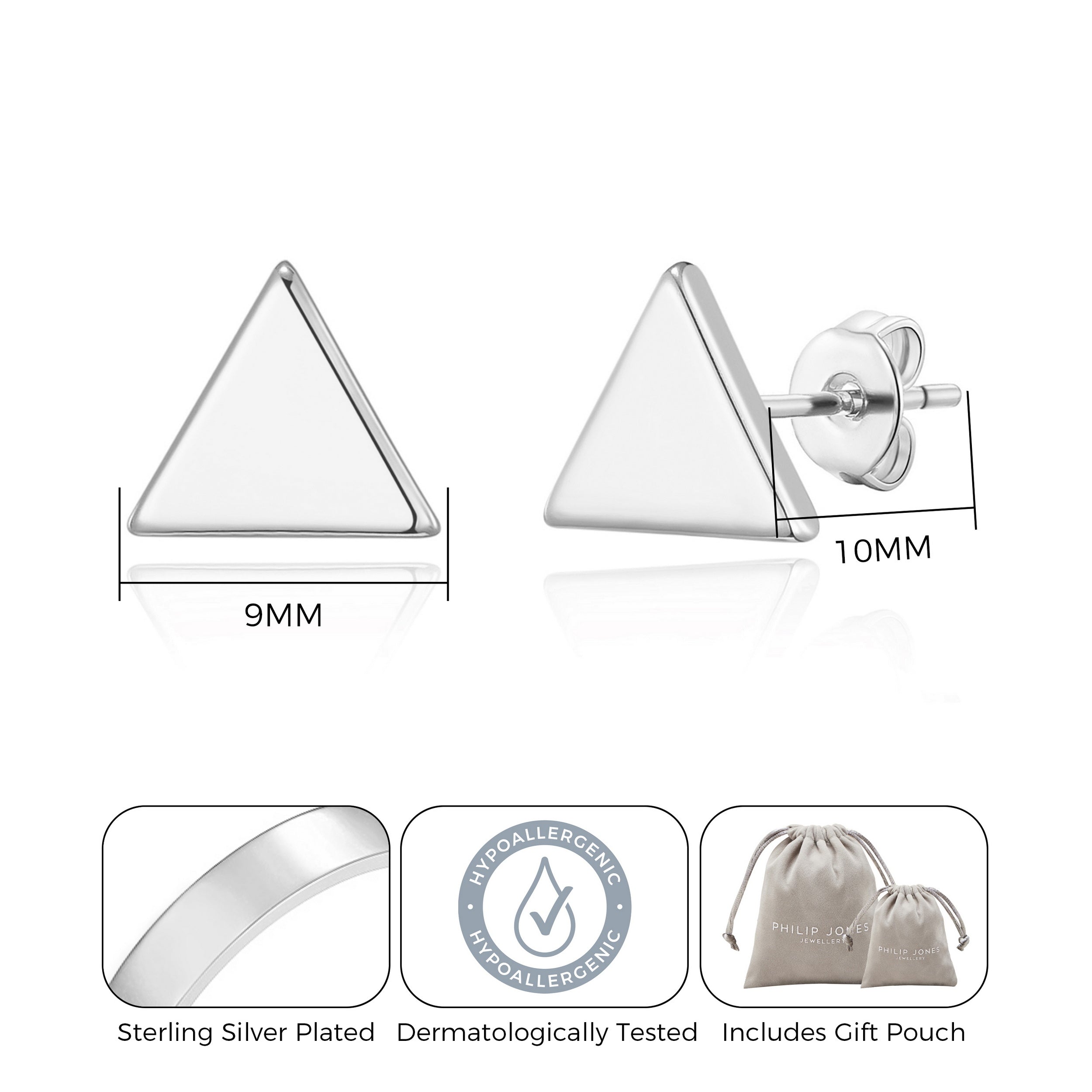 Silver Plated Triangle Stud Earrings