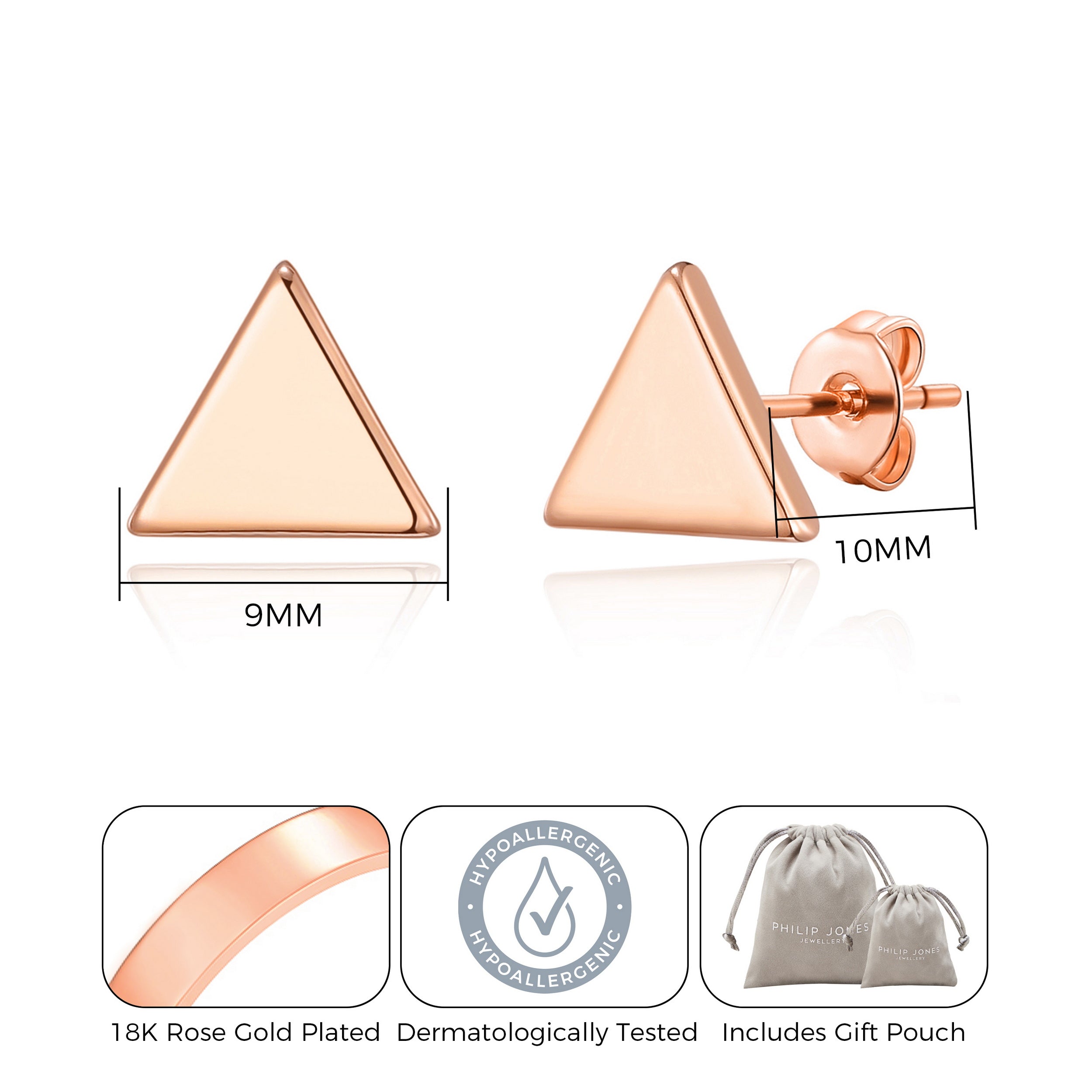 Rose Gold Plated Triangle Stud Earrings