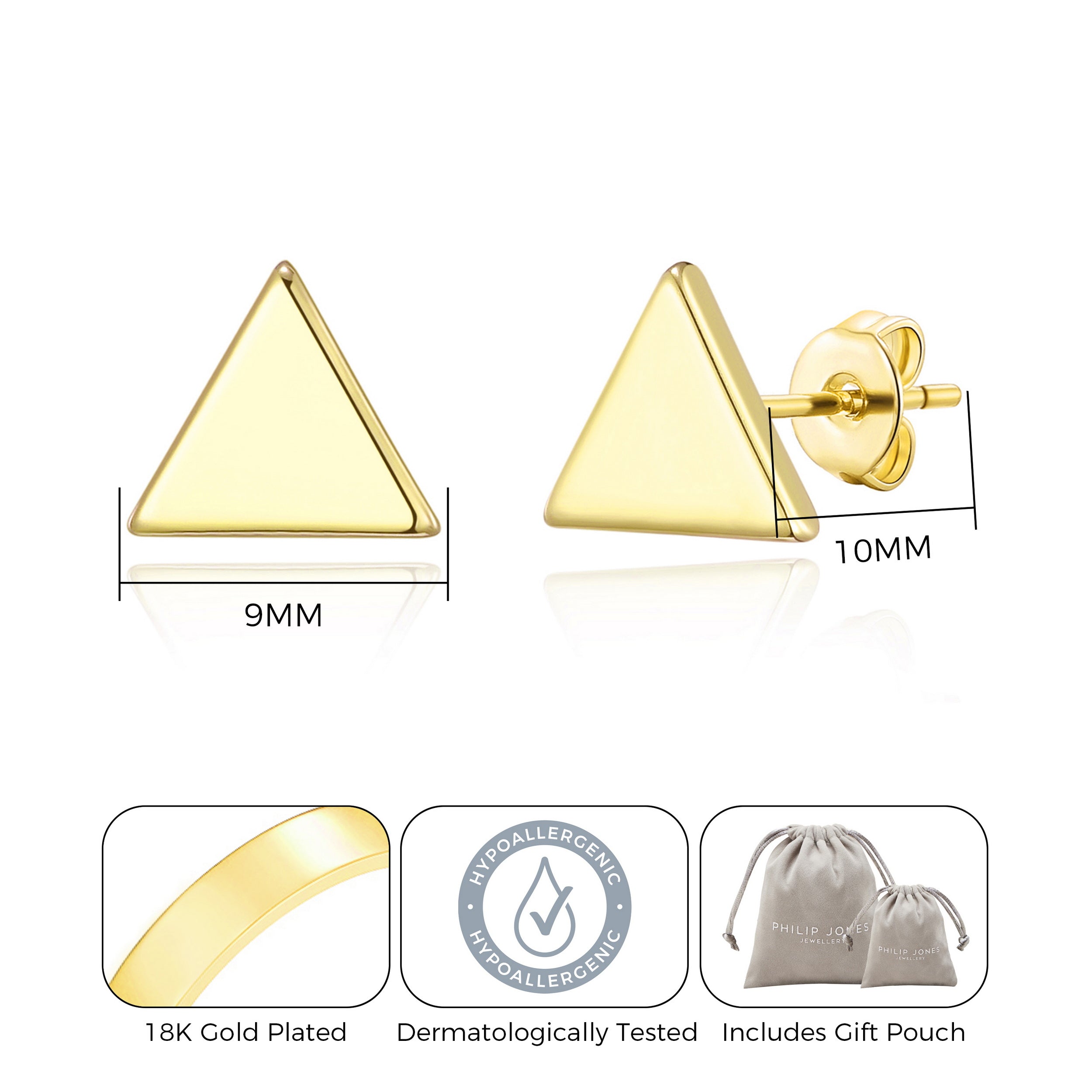 Gold Plated Triangle Stud Earrings