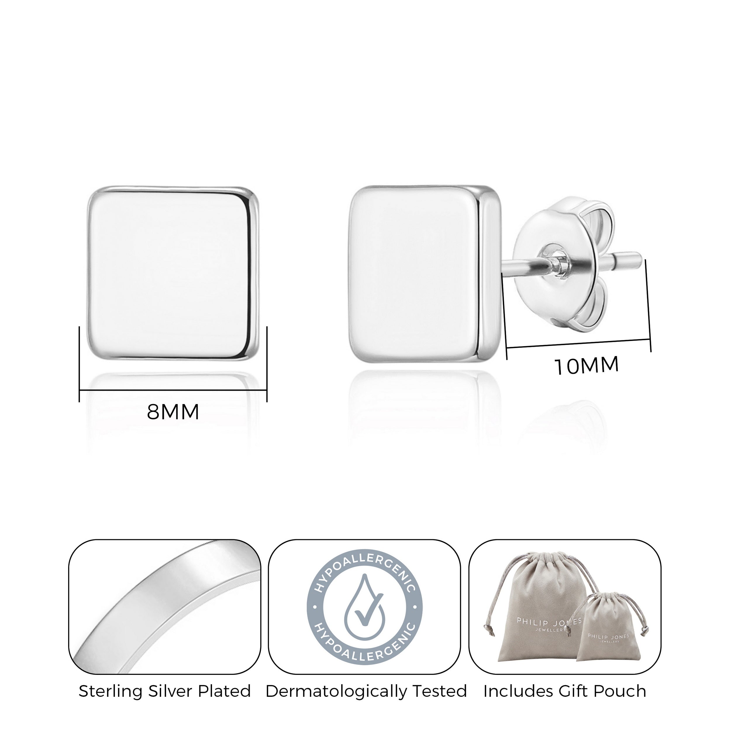 Silver Plated Square Stud Earrings