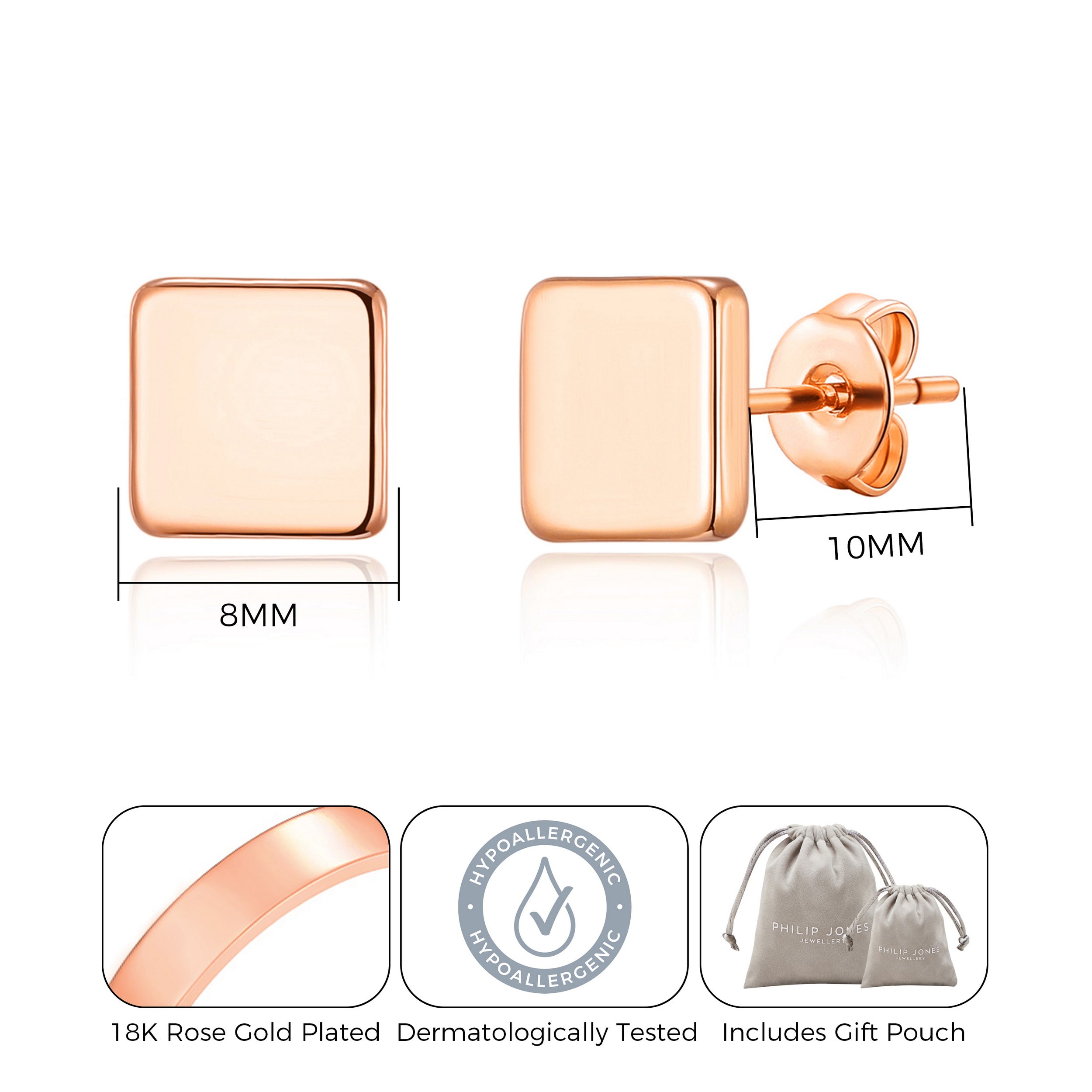 Rose Gold Plated Square Stud Earrings