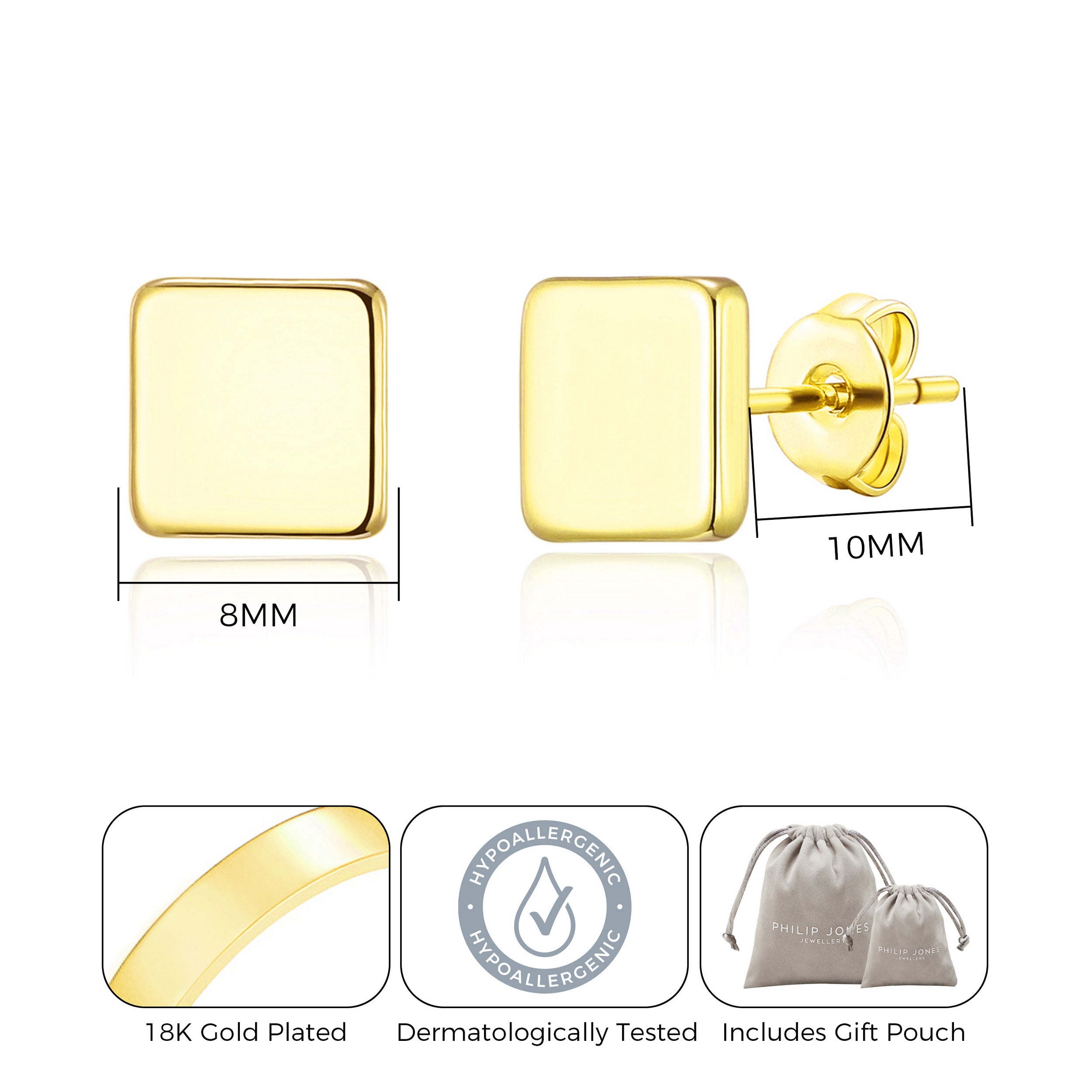 Gold Plated Square Stud Earrings