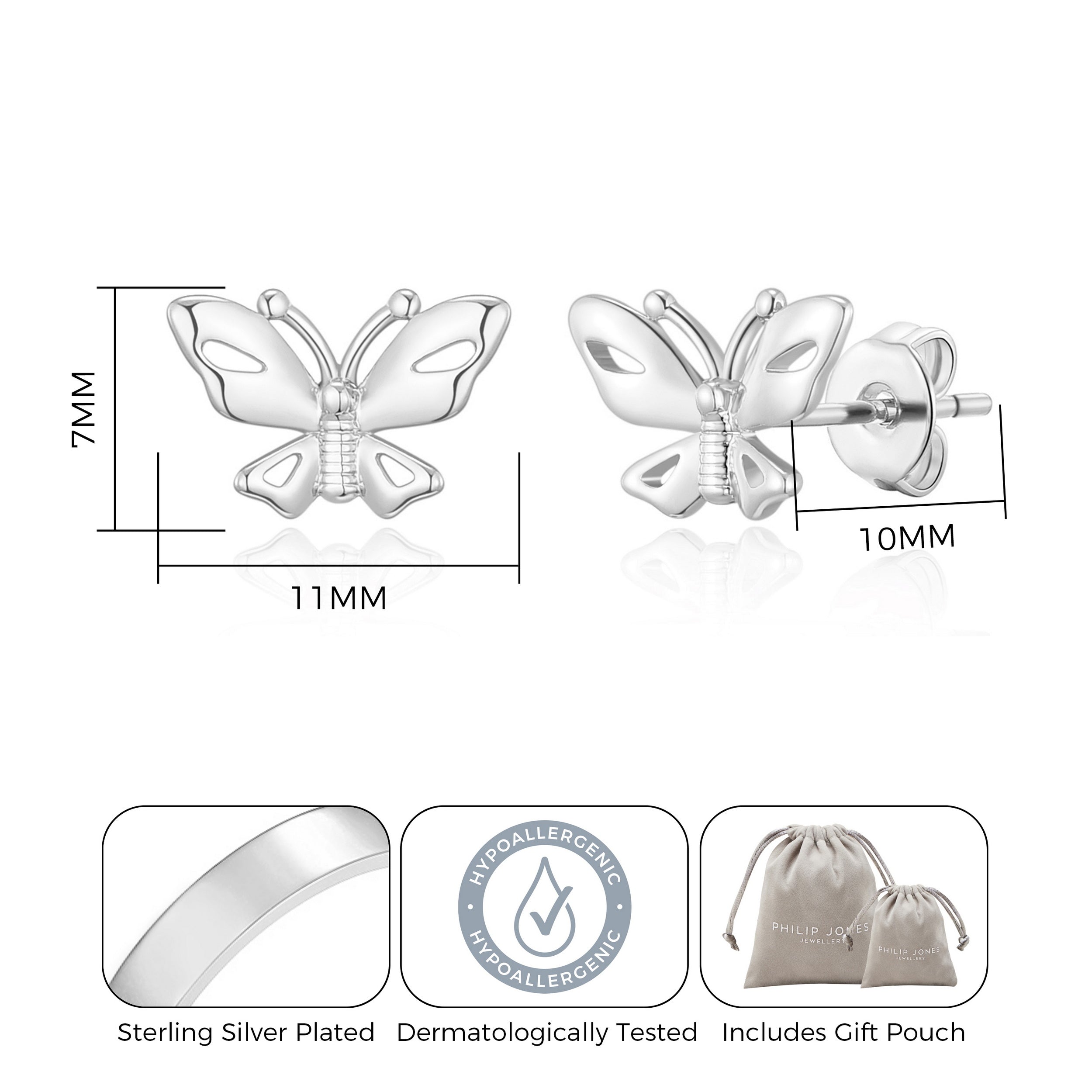 Silver Plated Butterfly Stud Earrings