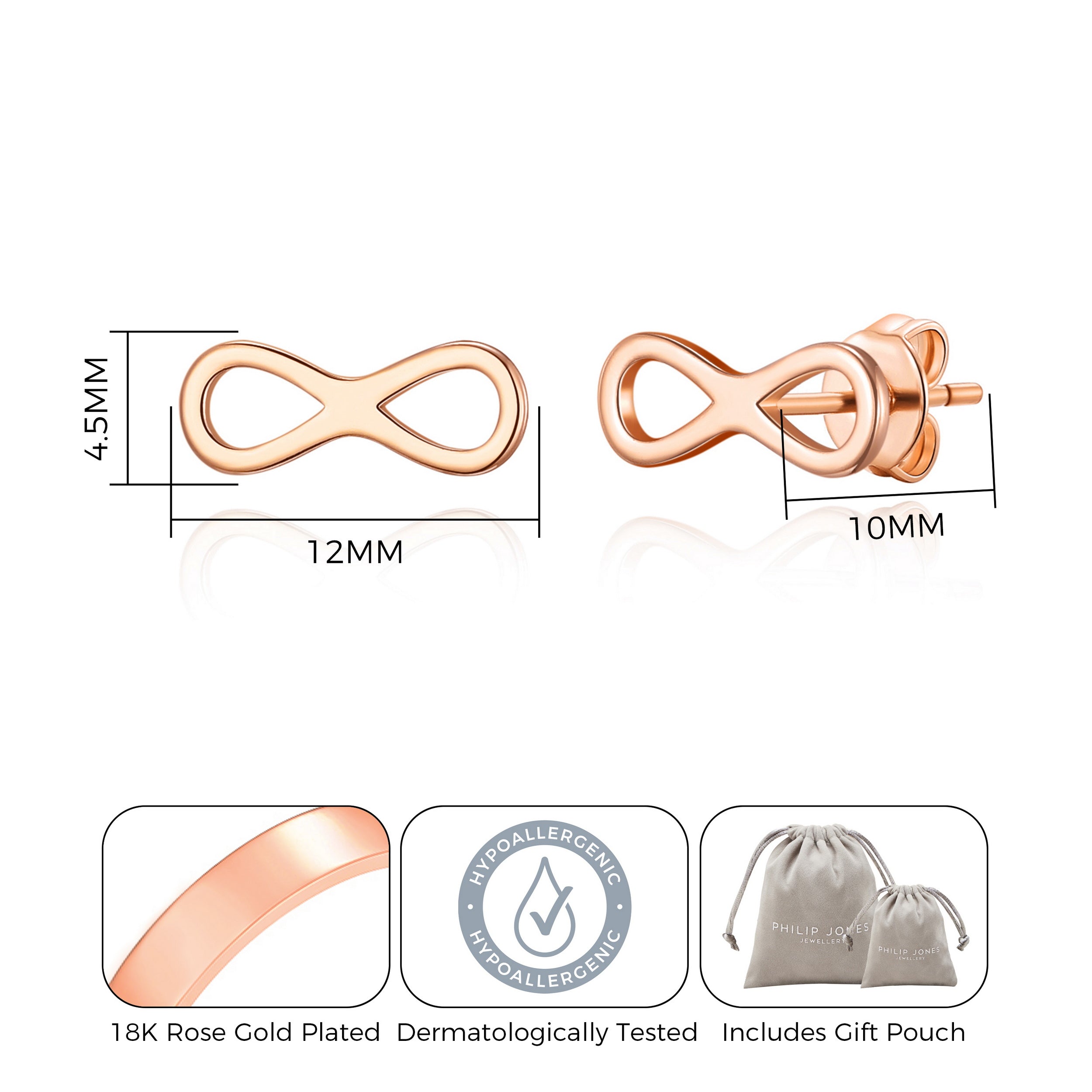 Rose Gold Plated Infinity Stud Earrings