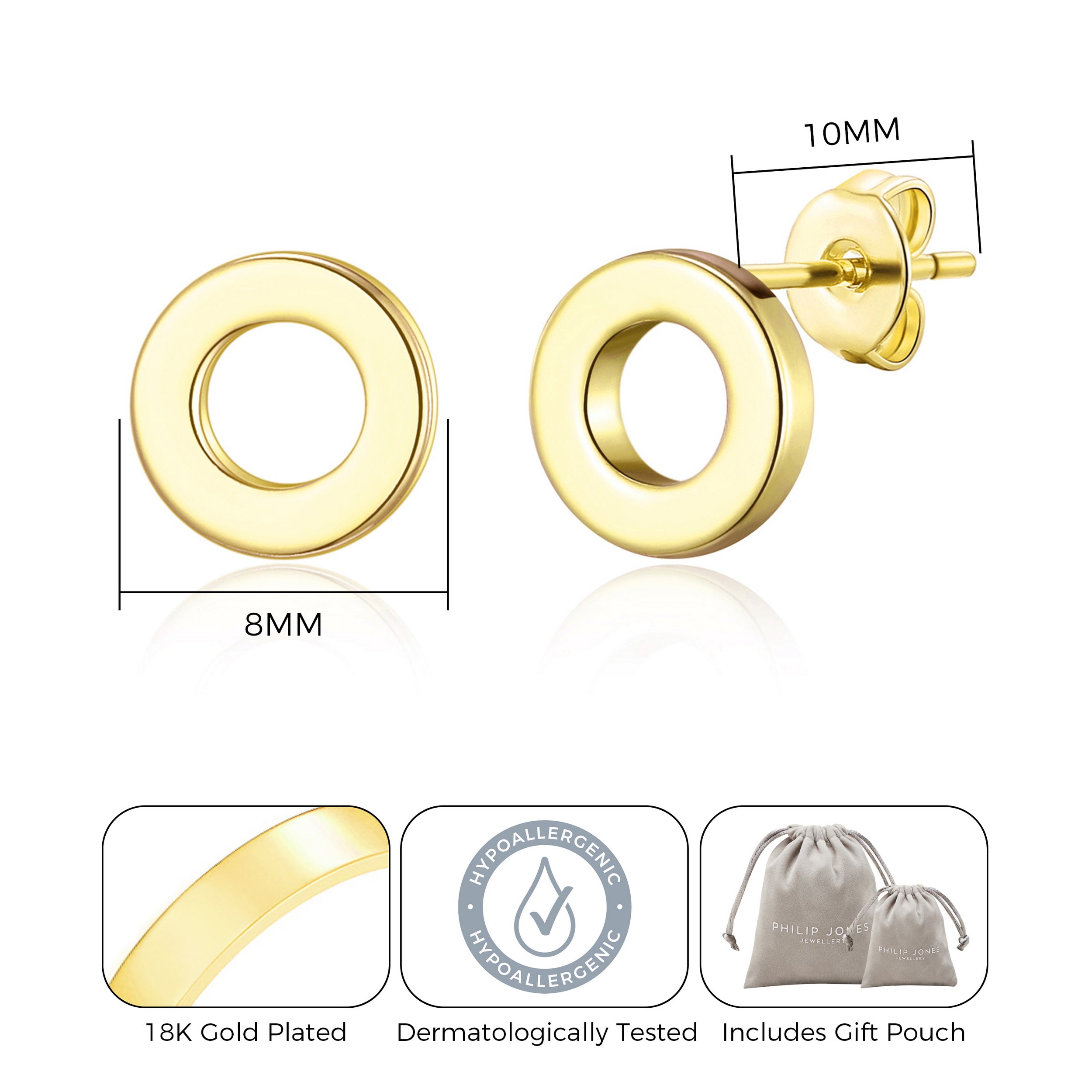 Gold Plated Circle Stud Earrings