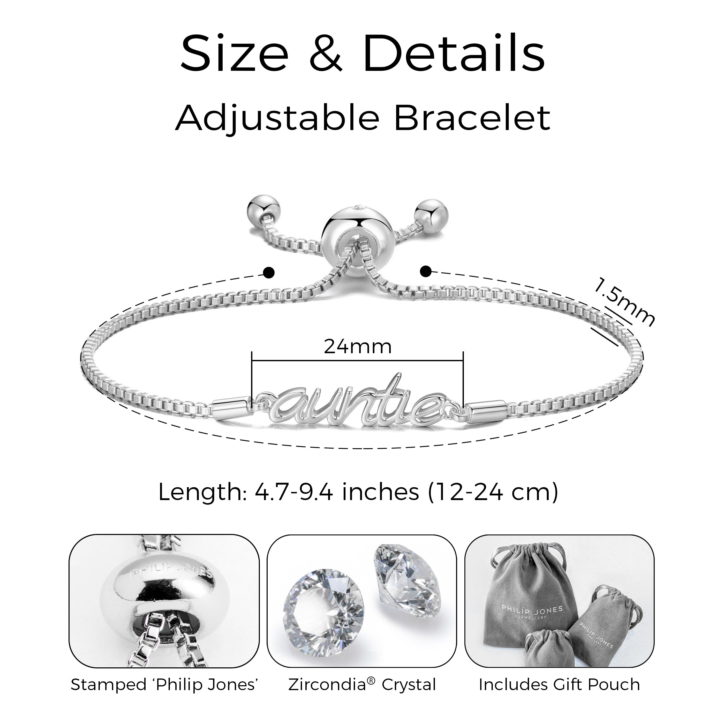 Silver Plated Auntie Bracelet Created with Zircondia® Crystals