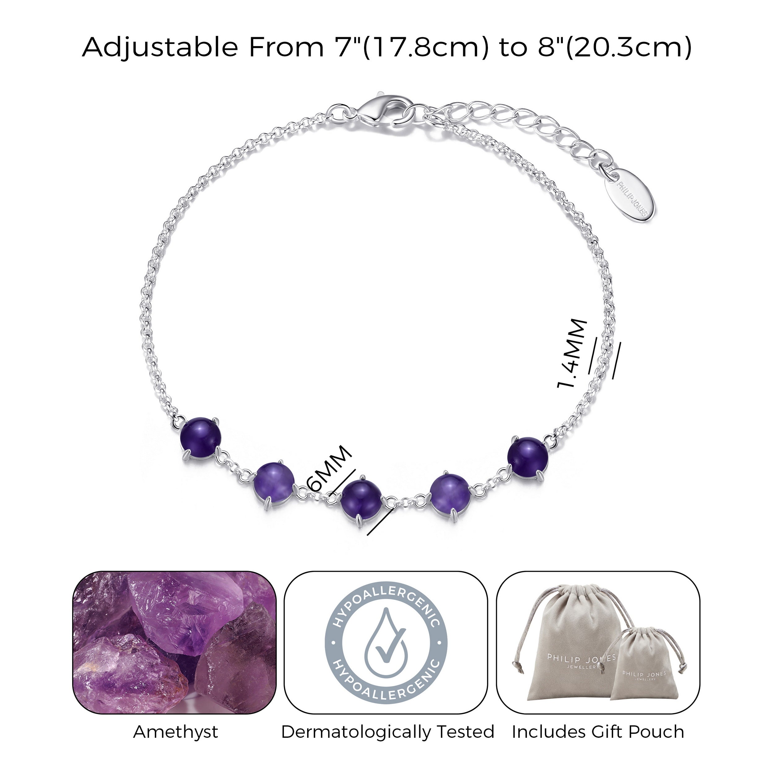 Amethyst Gemstone Bracelet with Quote Card