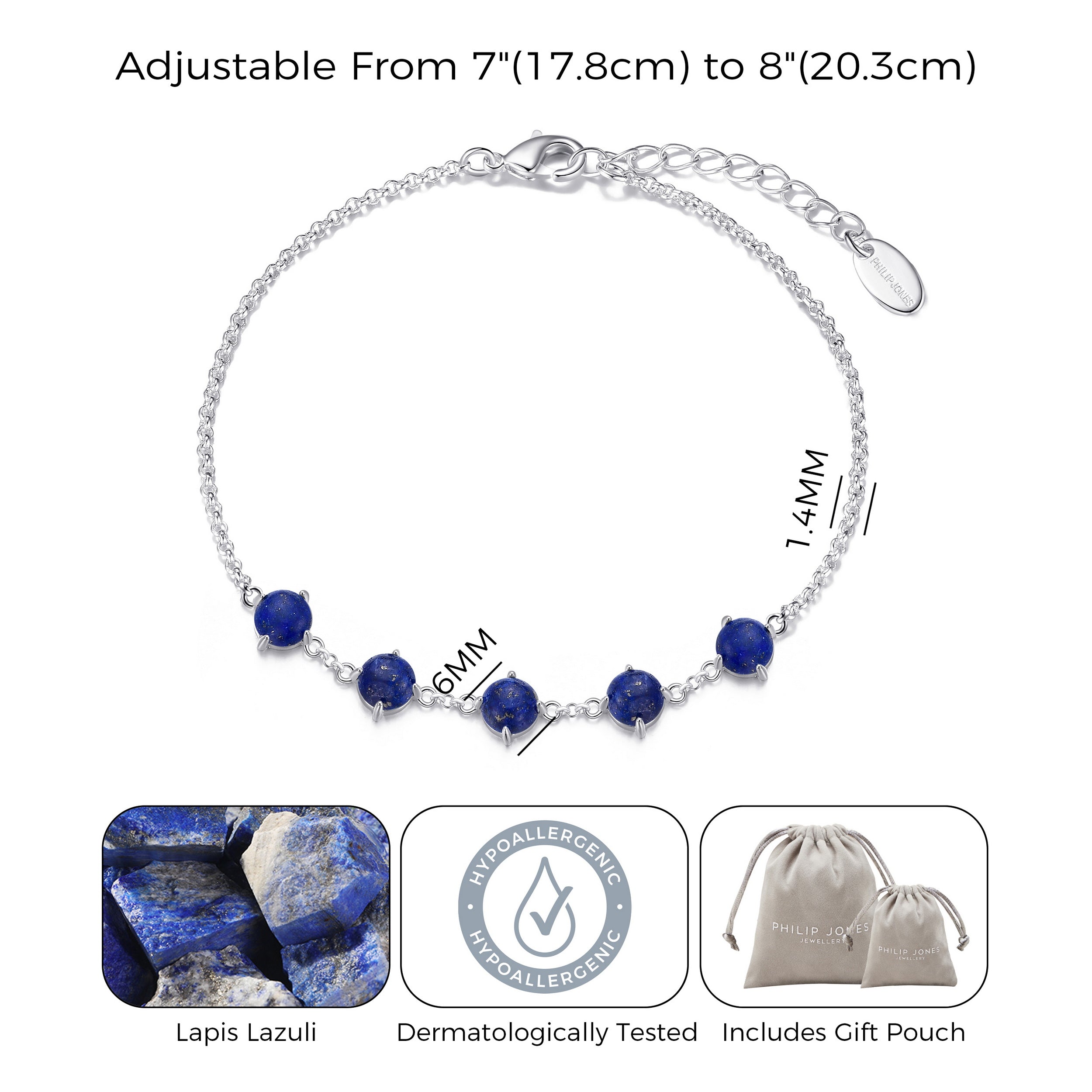 Lapis Lazuli Gemstone Bracelet with Quote Card