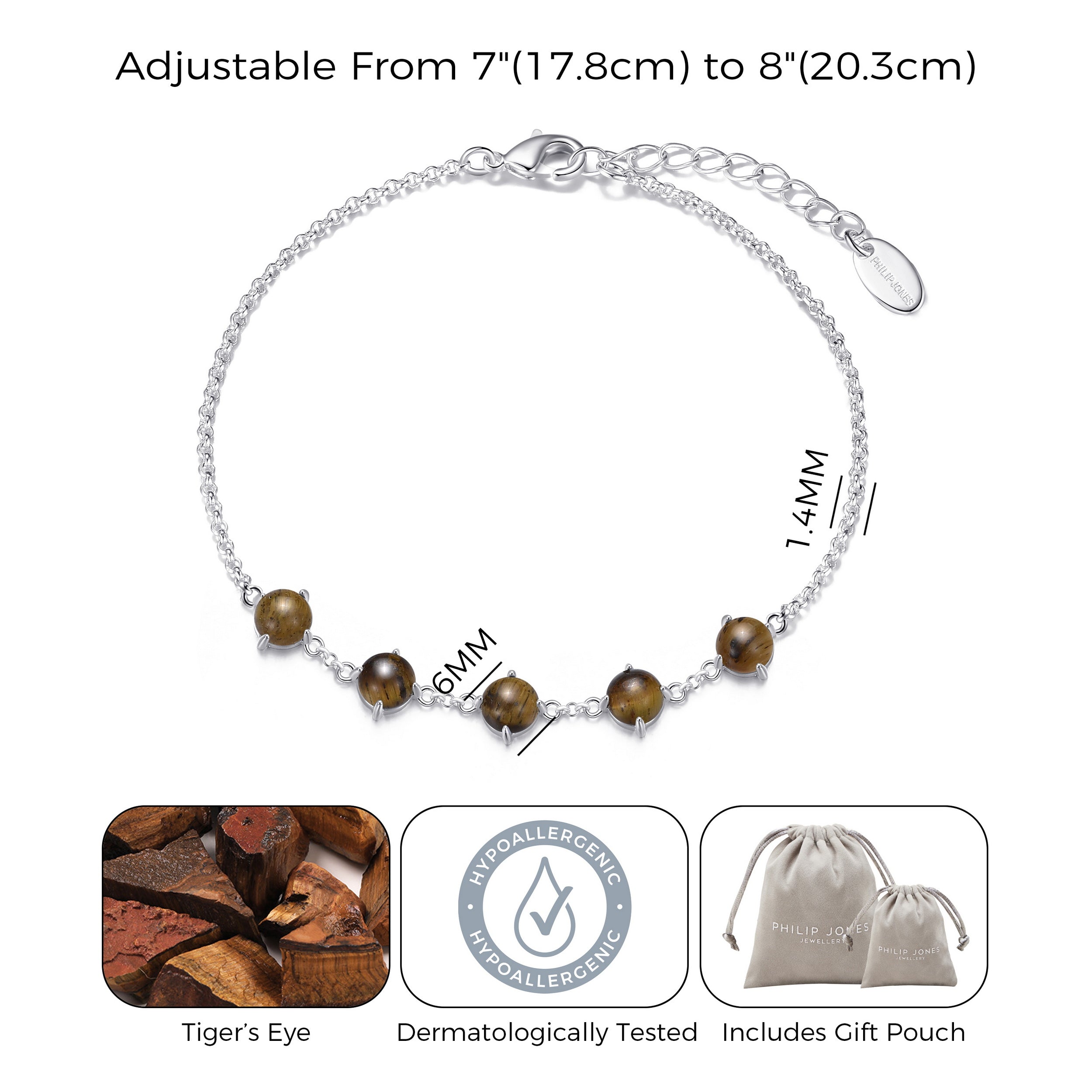 Tiger's Eye Gemstone Bracelet with Quote Card