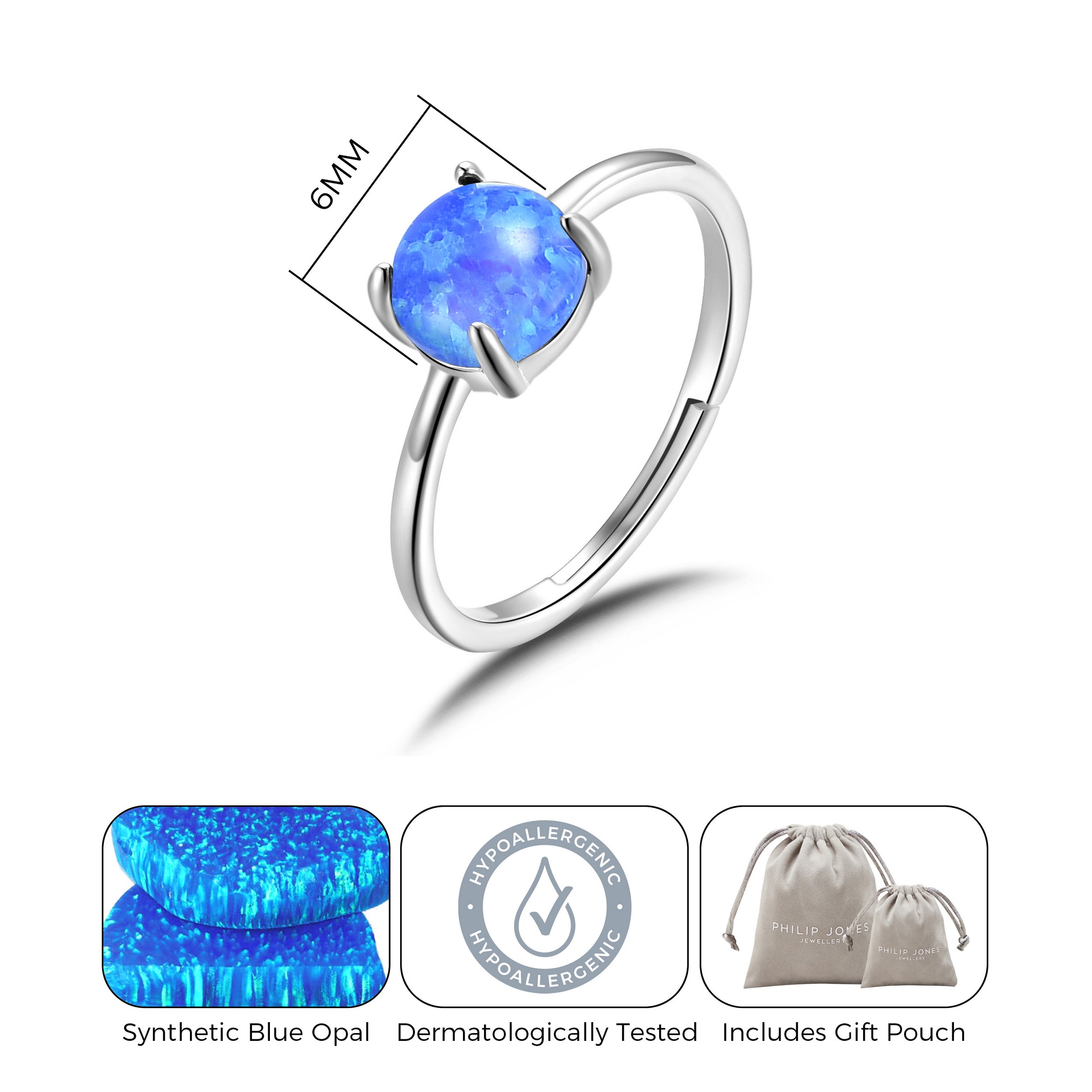 Synthetic Blue Opal Adjustable Ring with Quote Card