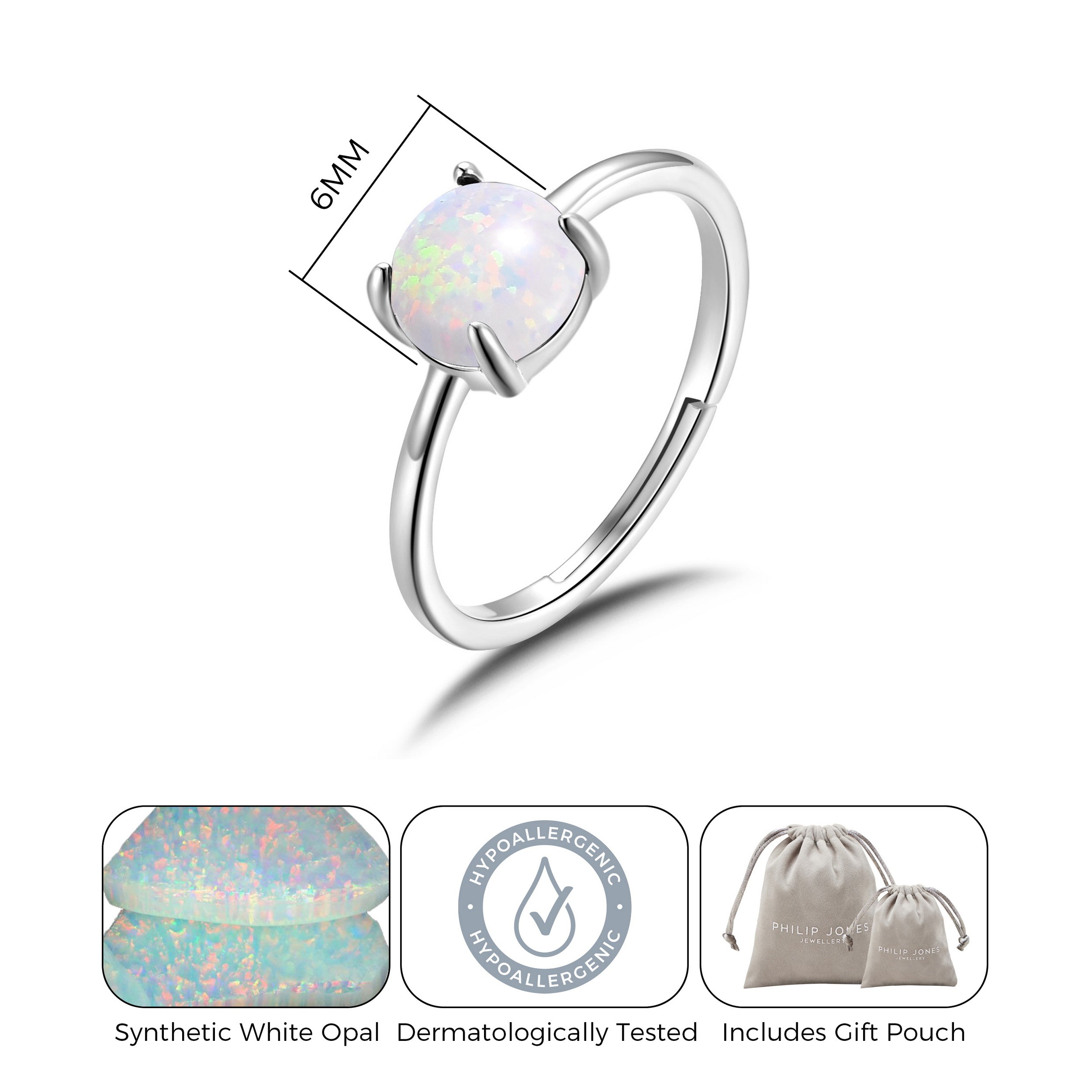 Synthetic White Opal Adjustable Ring with Quote Card