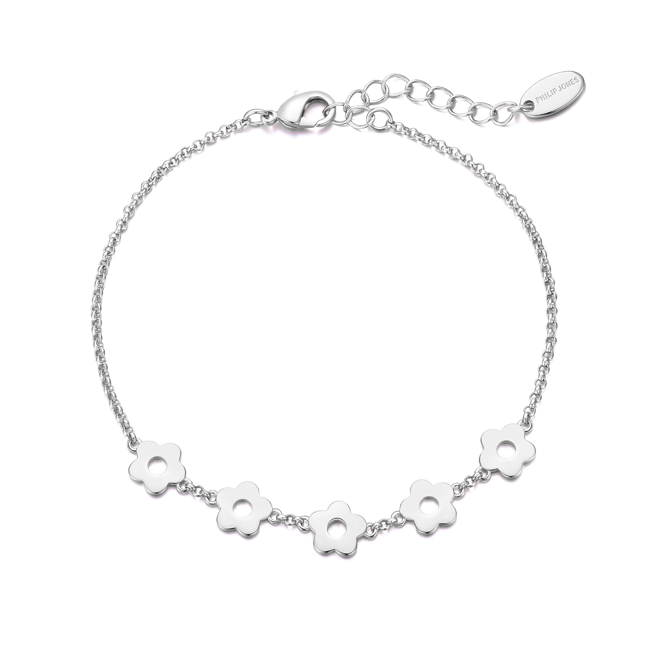 Silver Plated Flower Bracelet by Philip Jones Jewellery