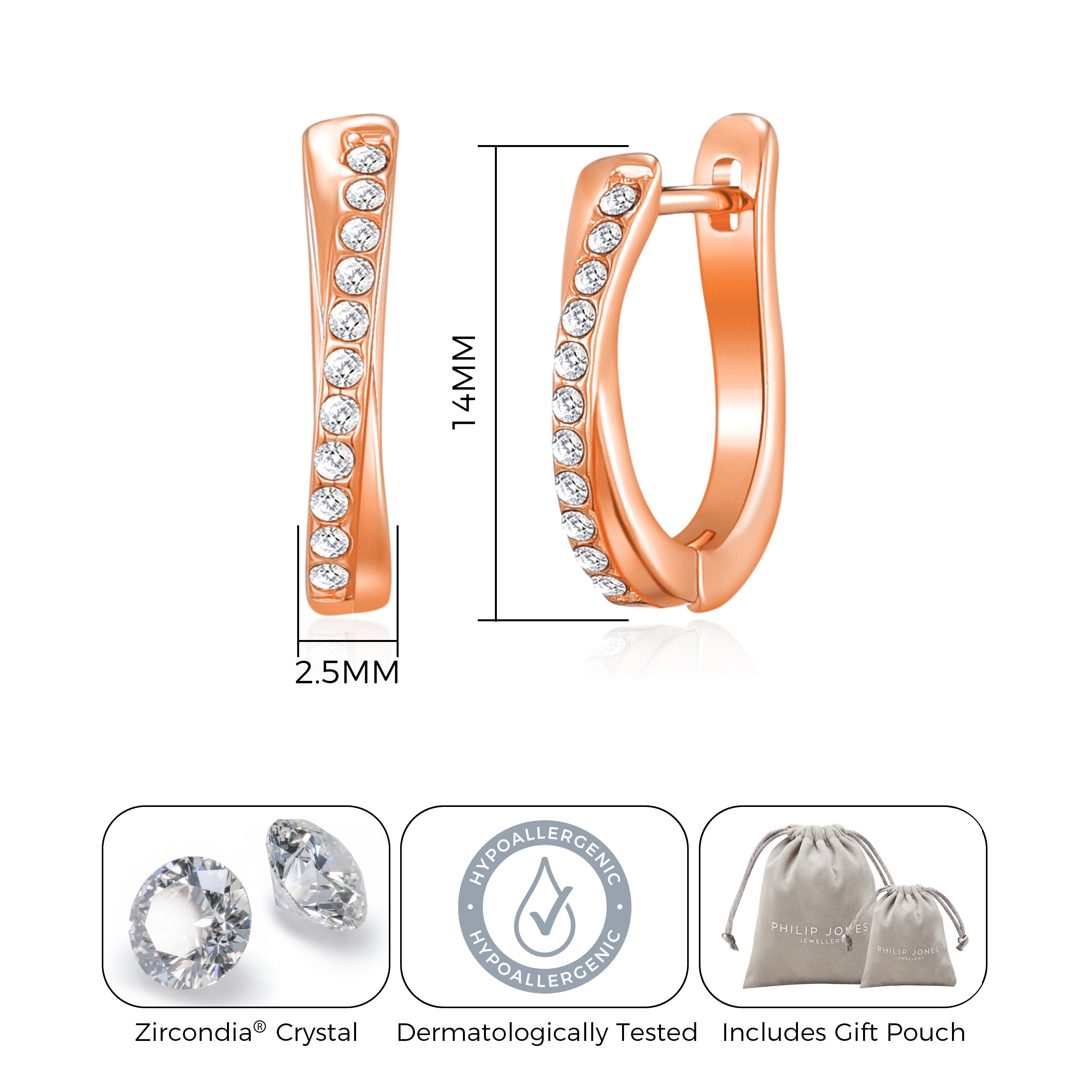 Rose Gold Plated Crossover Hoop Earrings Created with Zircondia® Crystals