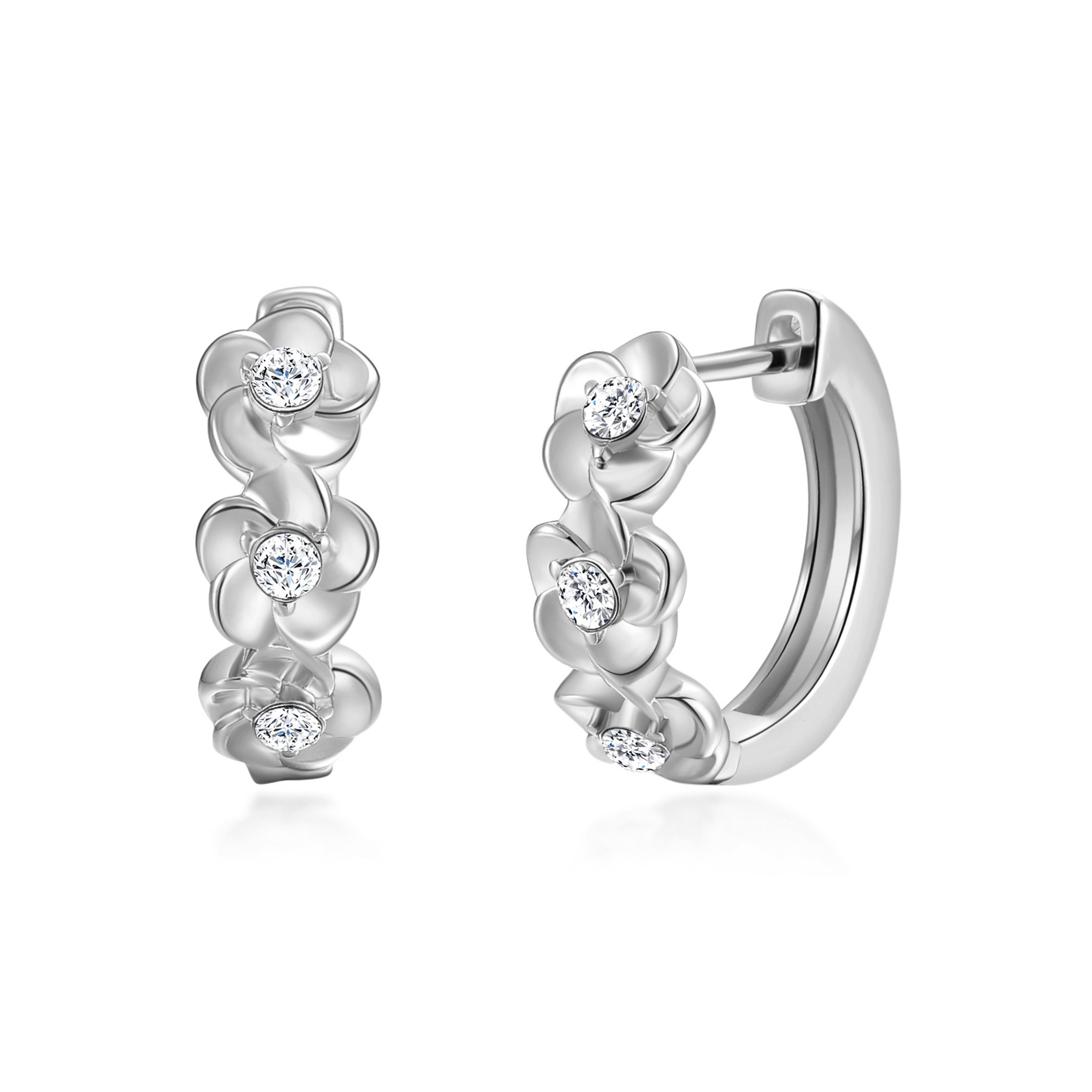 Silver Plated Flower Hoop Earrings Created with Zircondia® Crystals