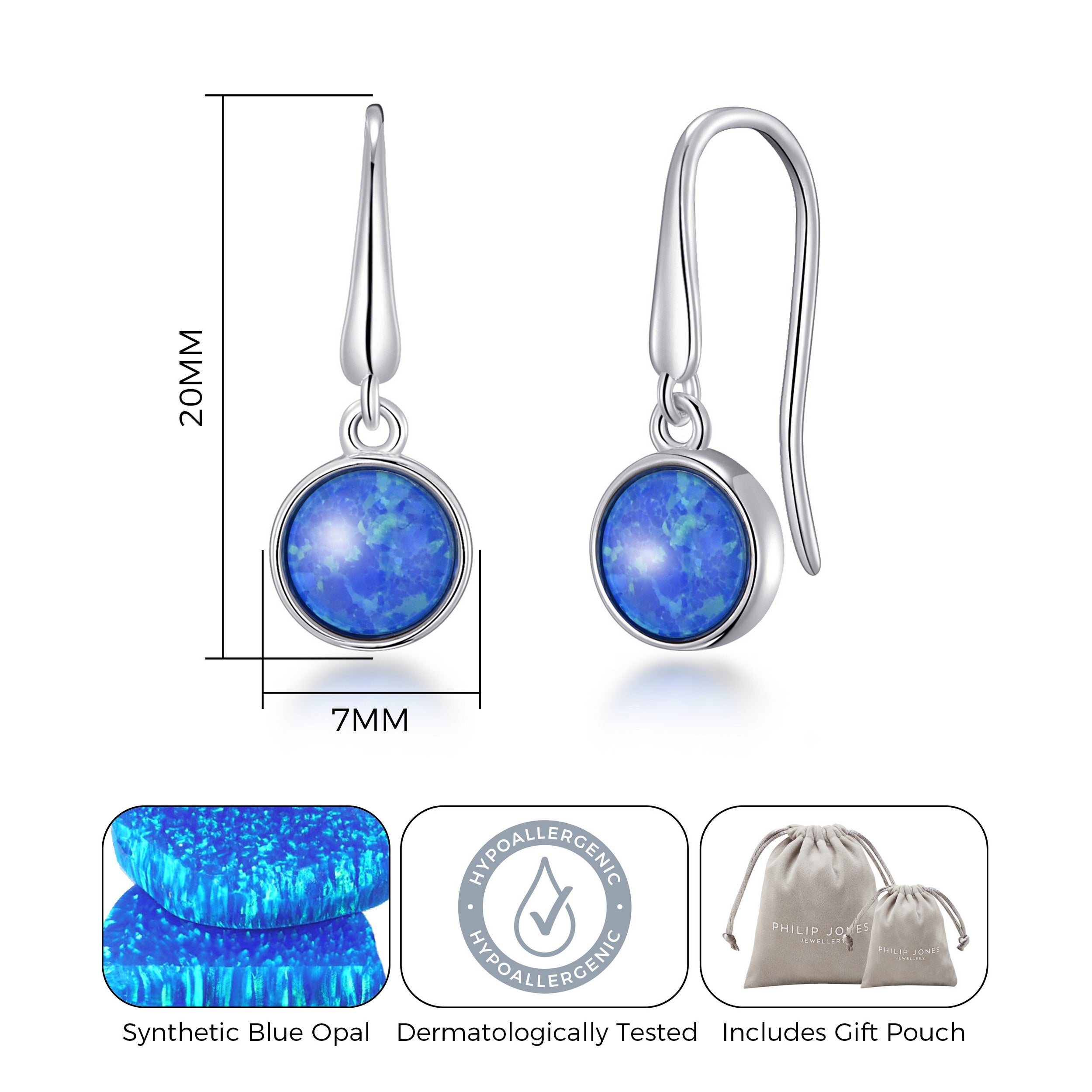 Synthetic Blue Opal Drop Earrings with Quote Card