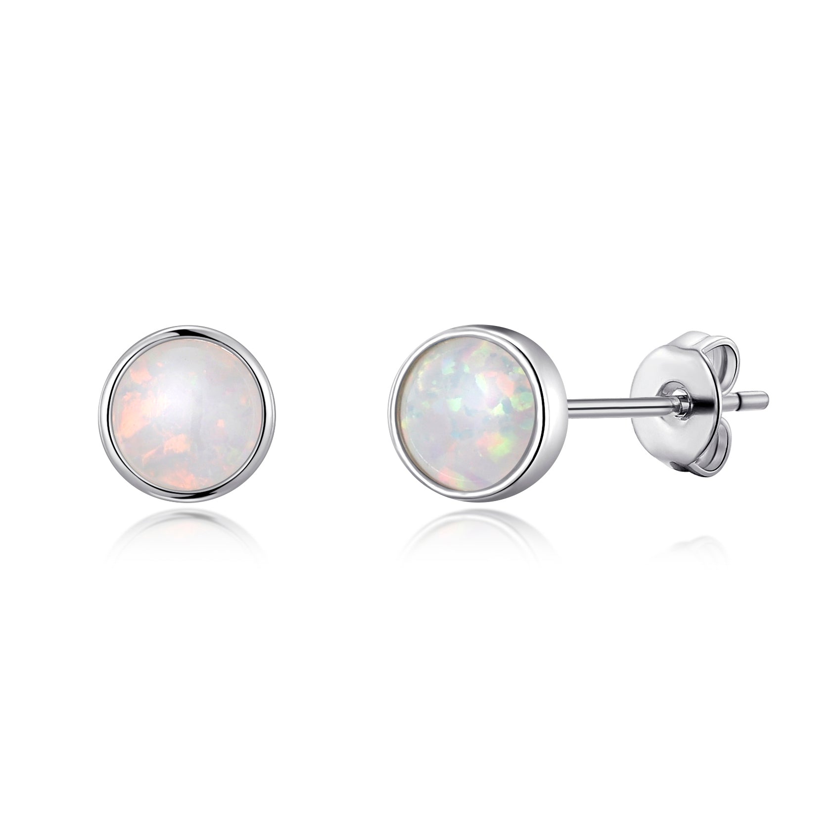 Synthetic White Opal Stud Earrings