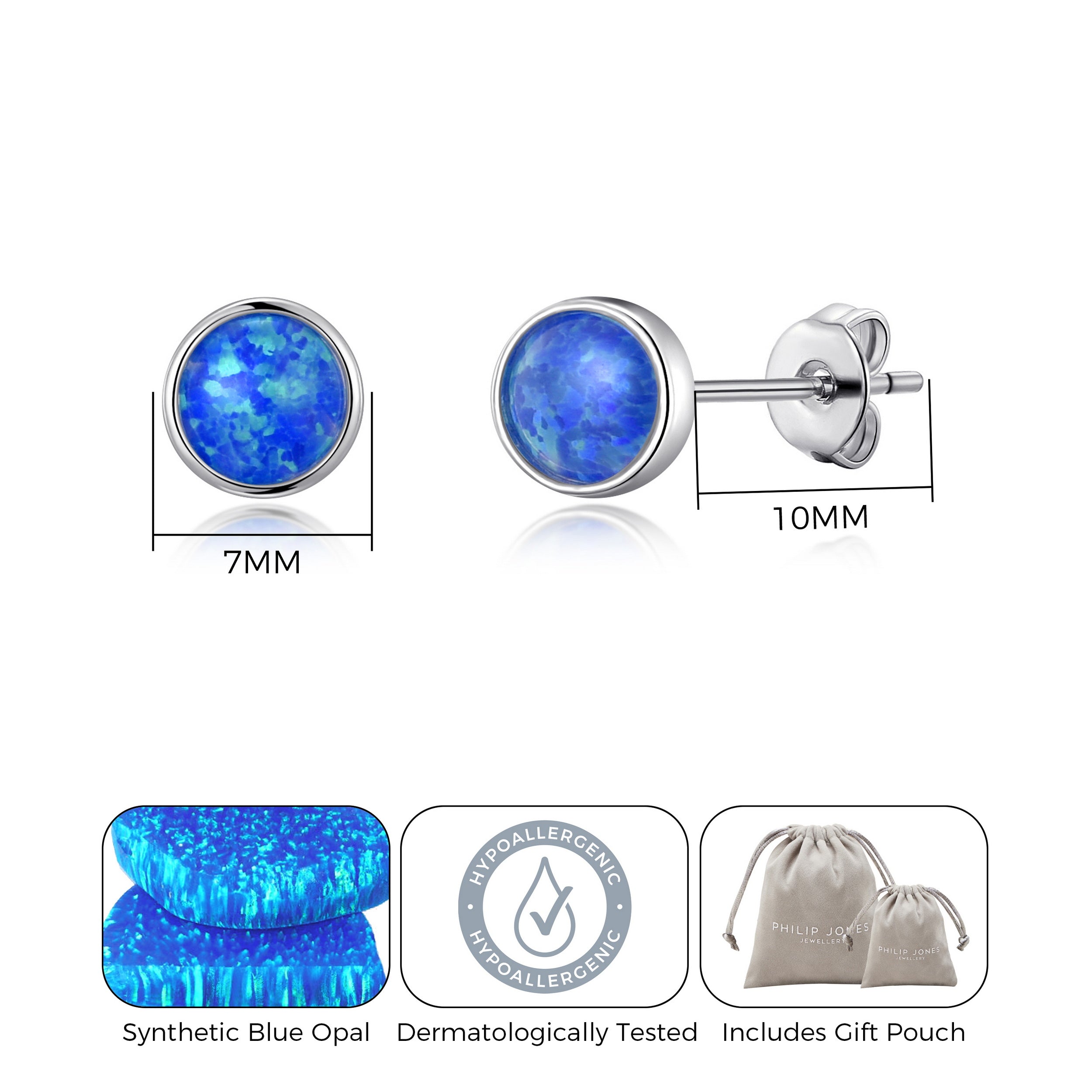 Synthetic Blue Opal Stud Earrings
