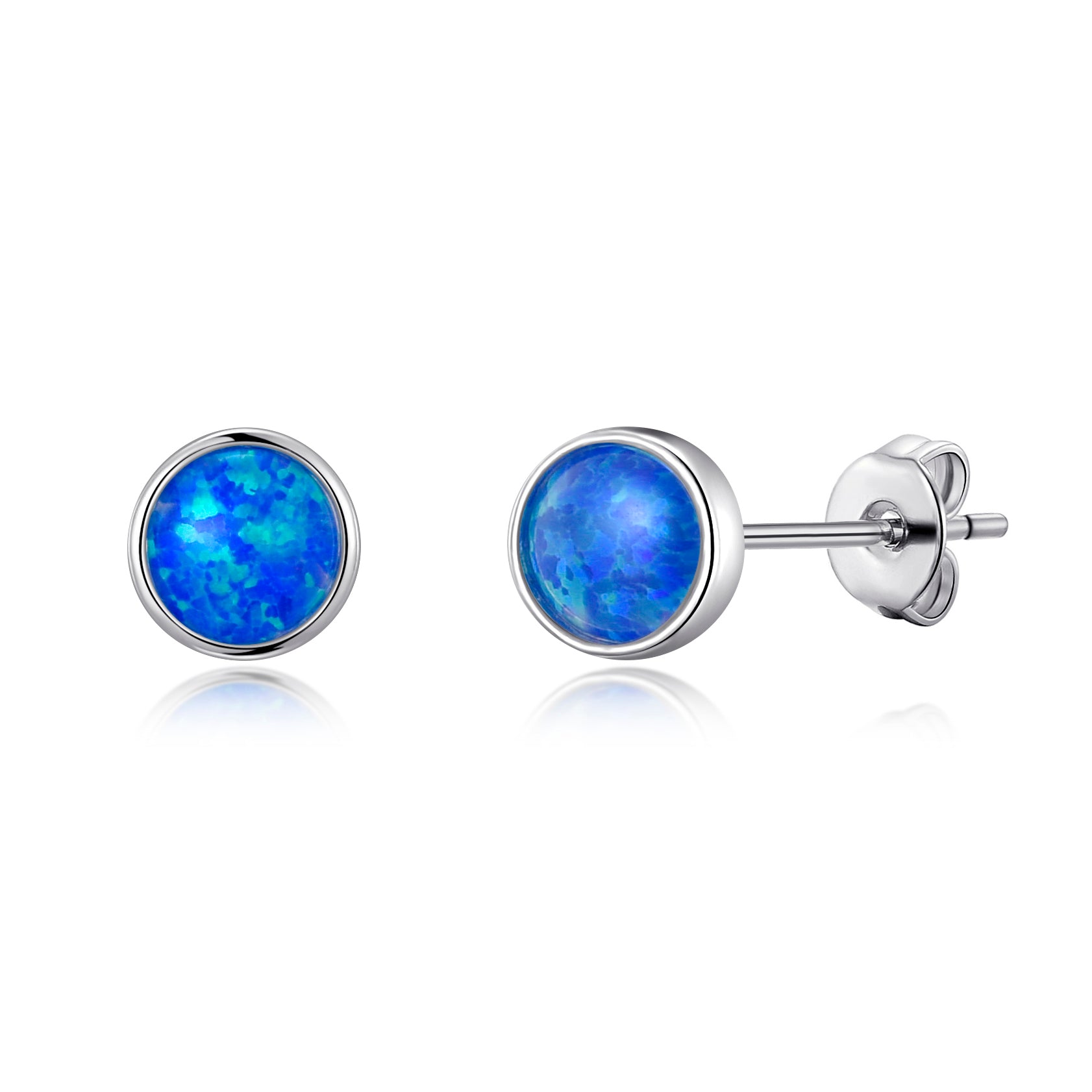 Synthetic Blue Opal Stud Earrings