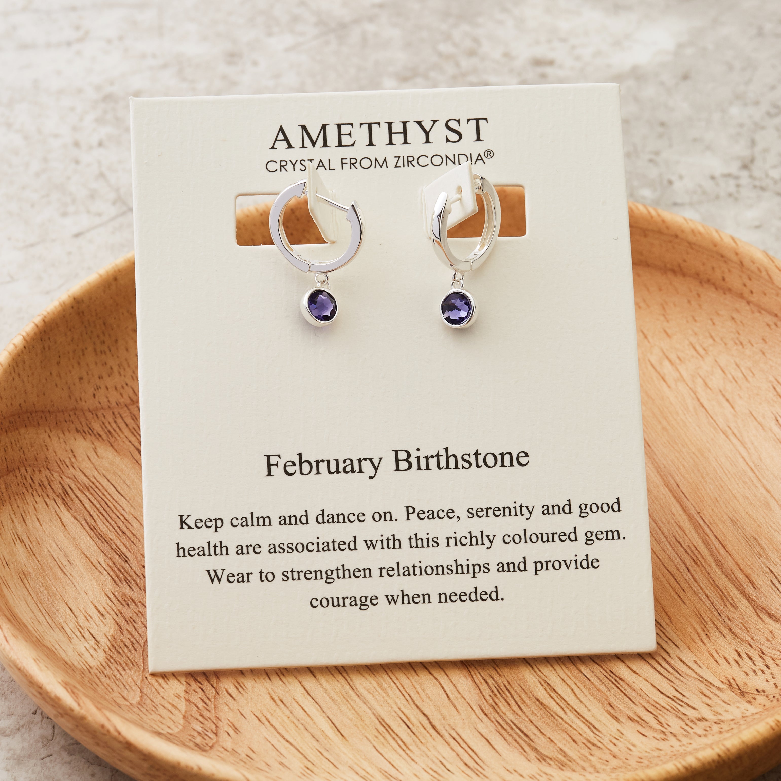 February Birthstone Hoop Earrings Created with Amethyst Zircondia® Crystals