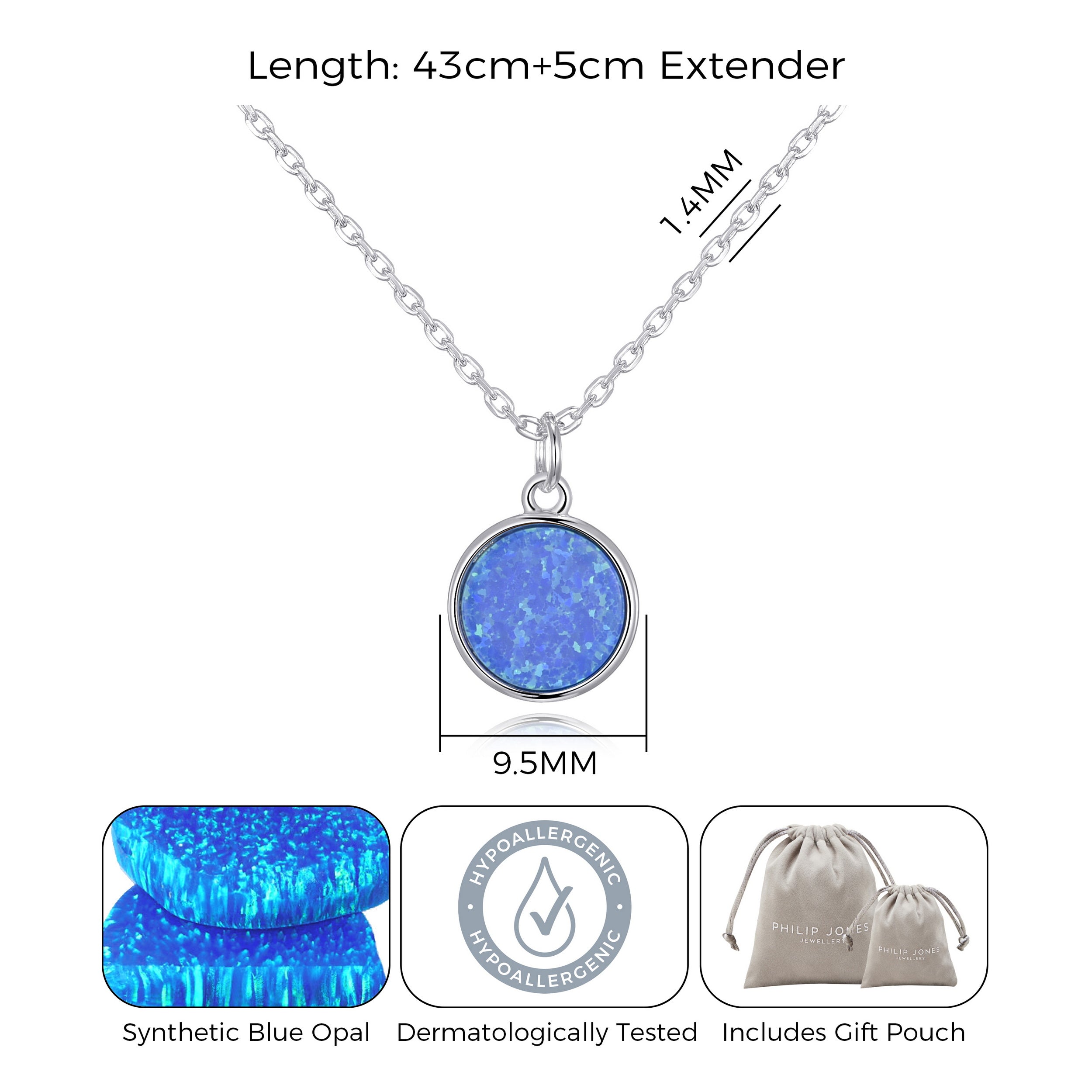 Silver Plated Synthetic Blue Opal Necklace