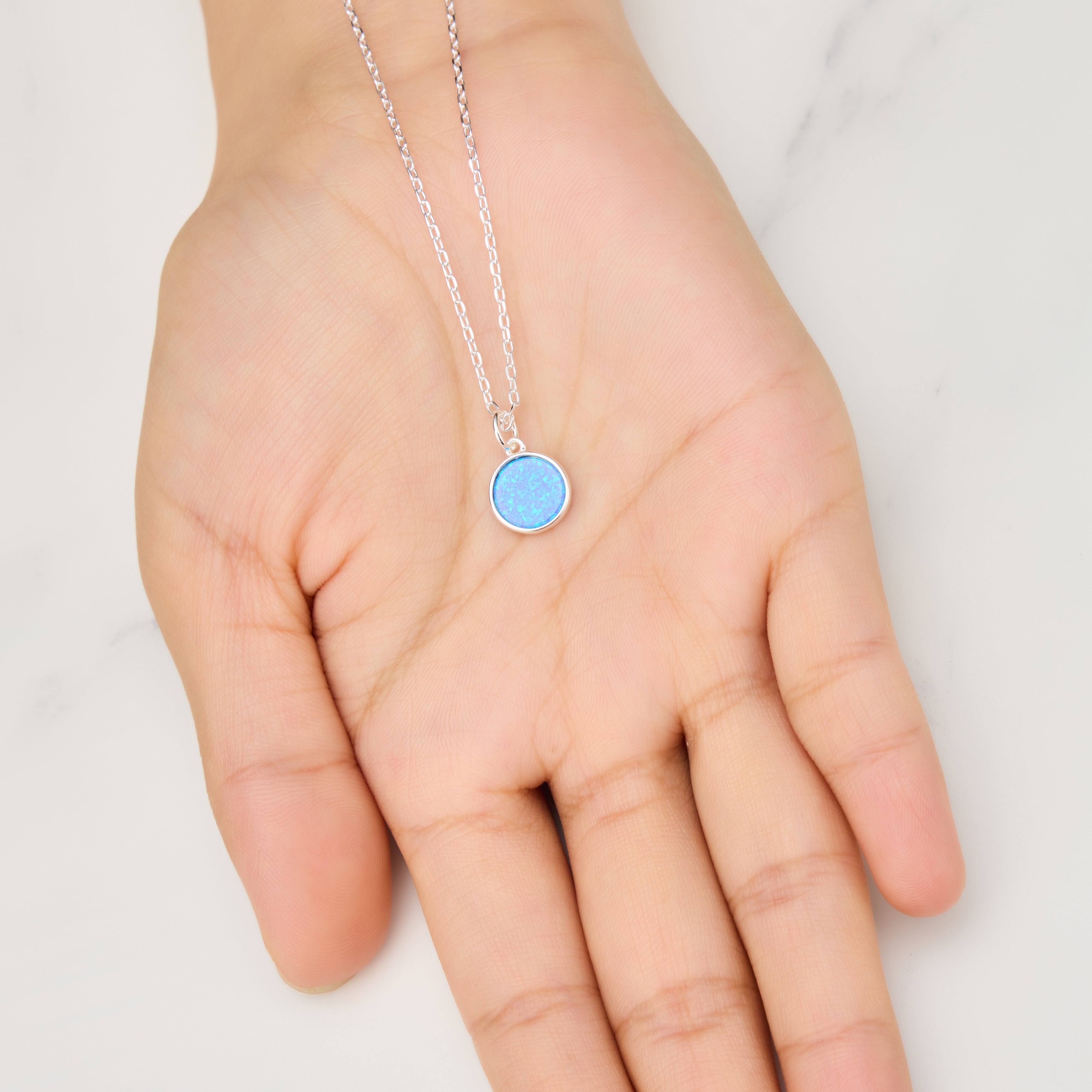 Silver Plated Synthetic Blue Opal Necklace