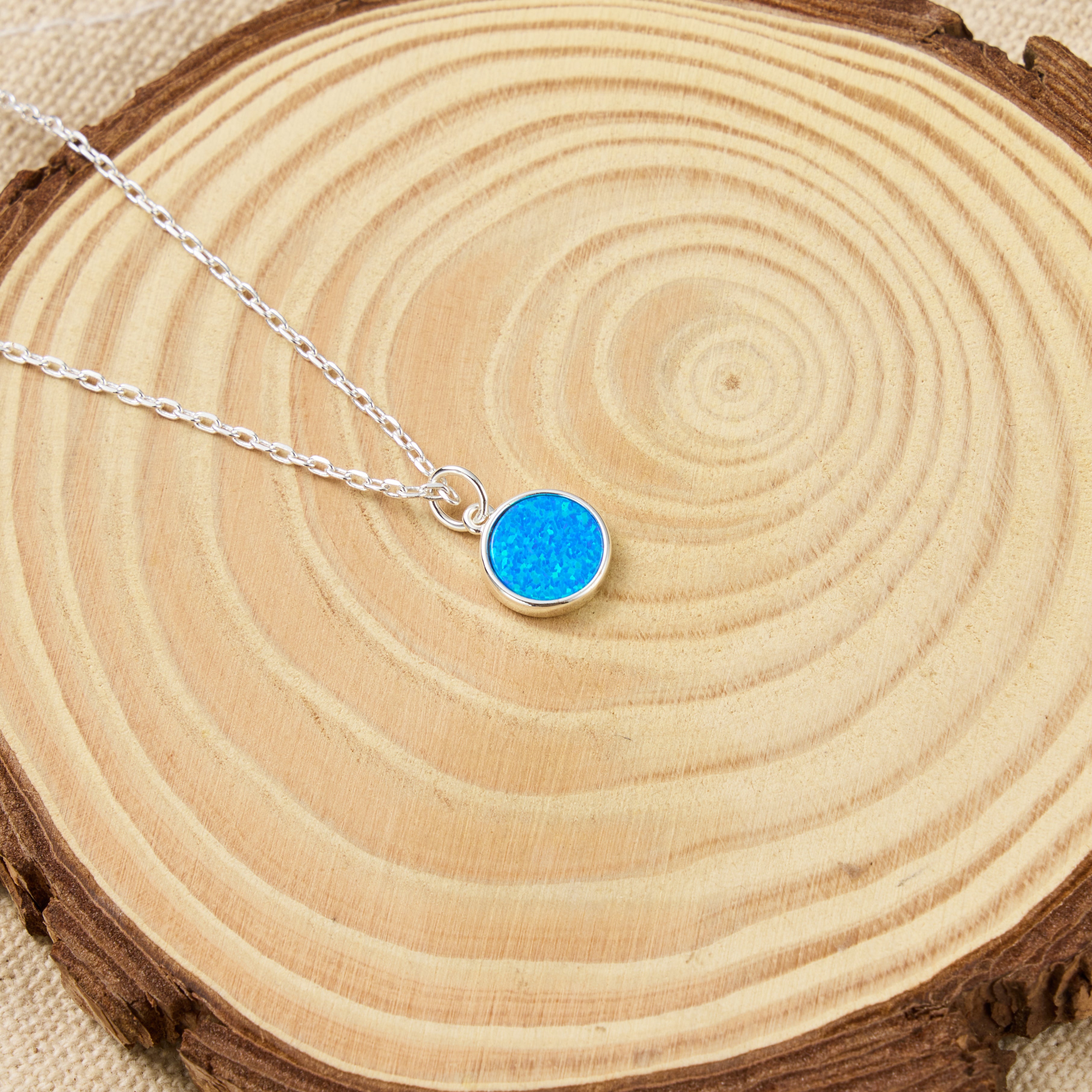 Silver Plated Synthetic Blue Opal Necklace