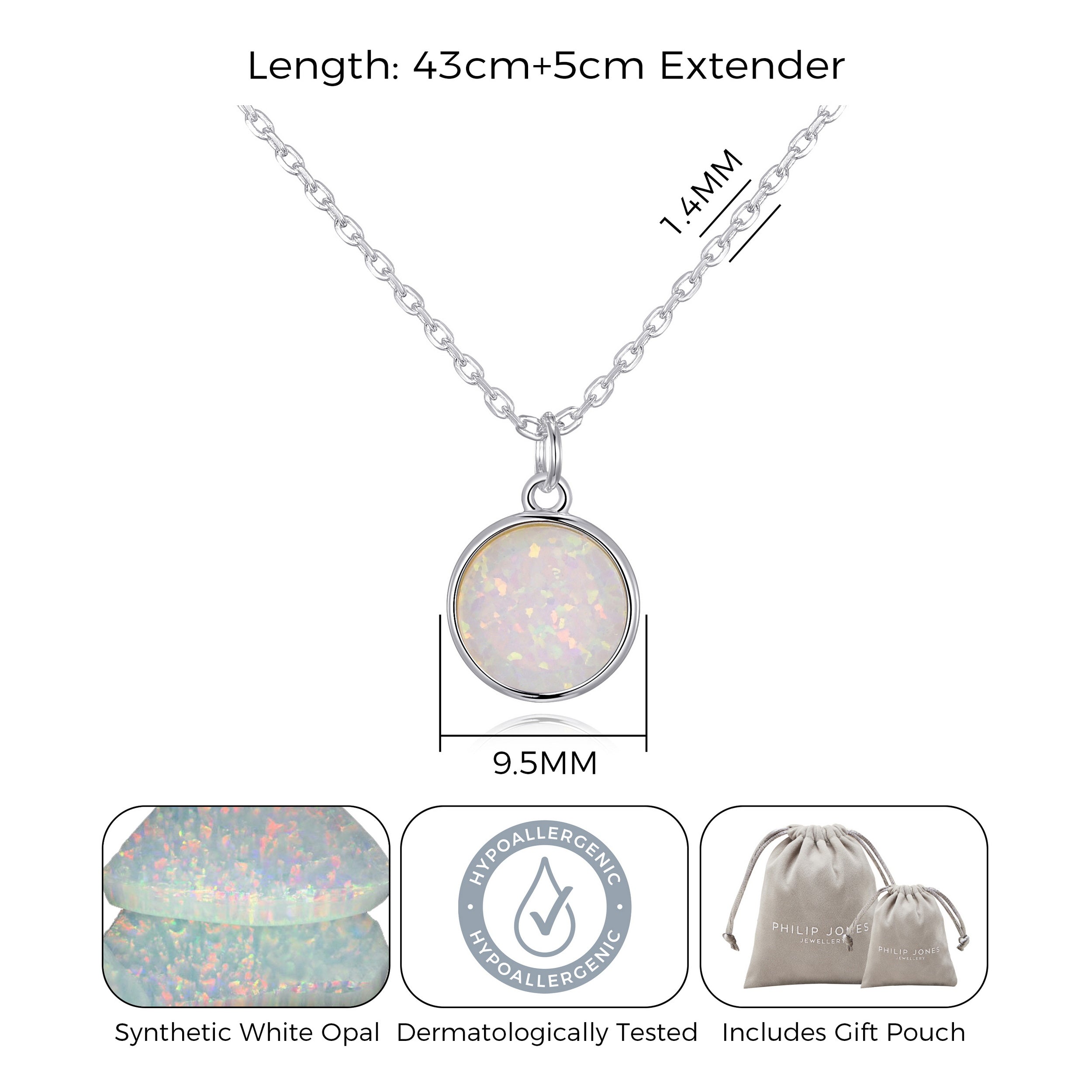 Silver Plated Synthetic White Opal Necklace