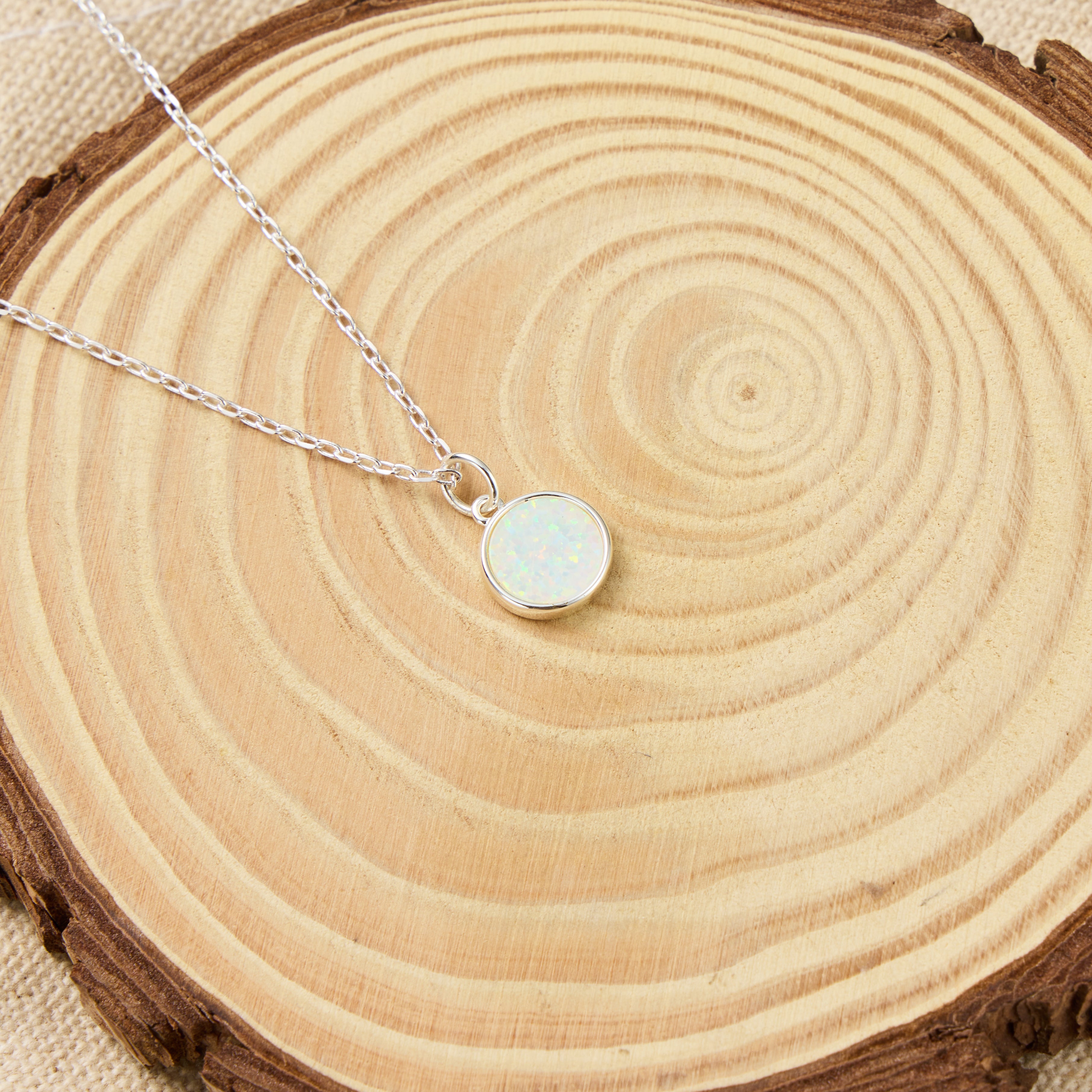 Silver Plated Synthetic White Opal Necklace with Quote Card