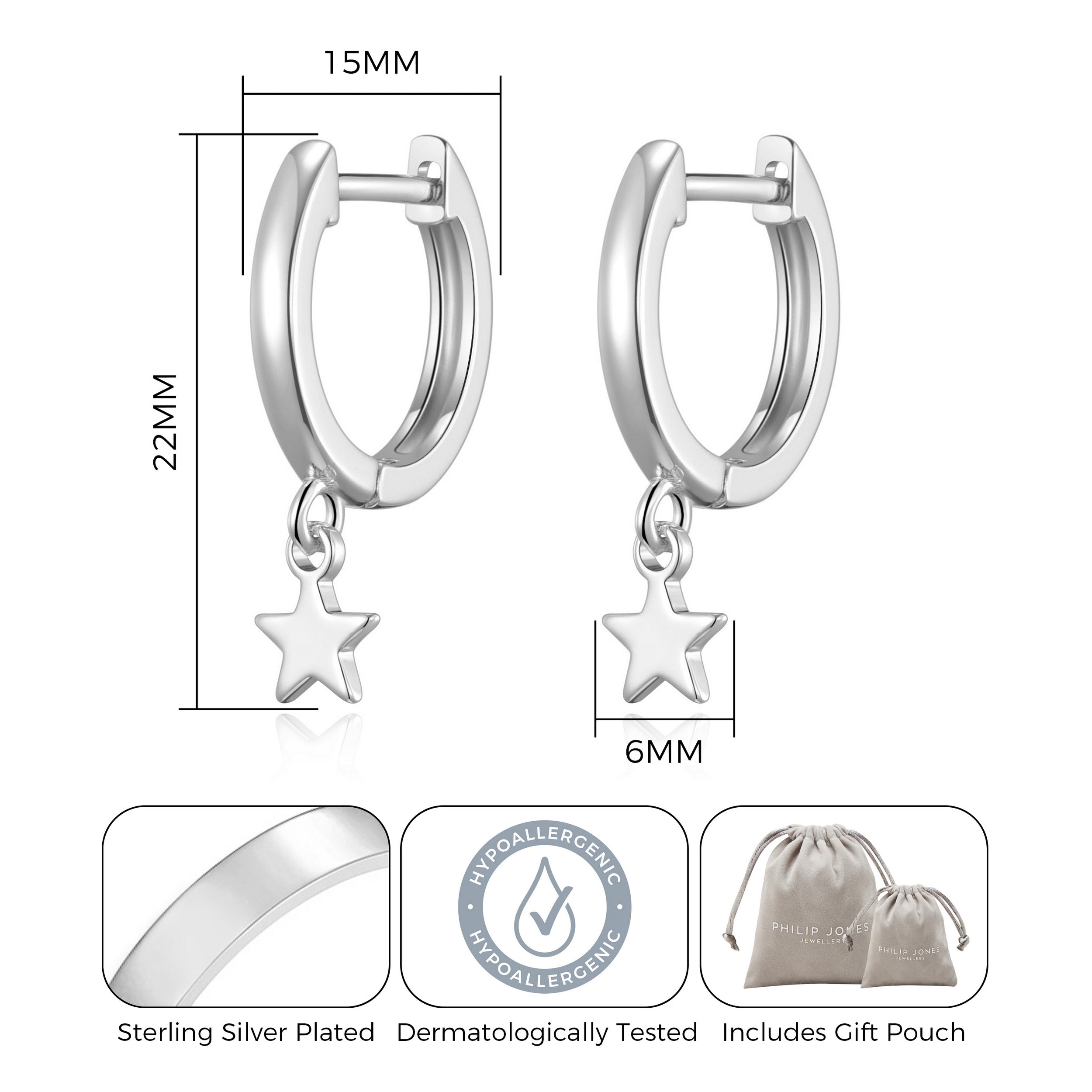 Silver Plated Star Charm Hoop Earrings