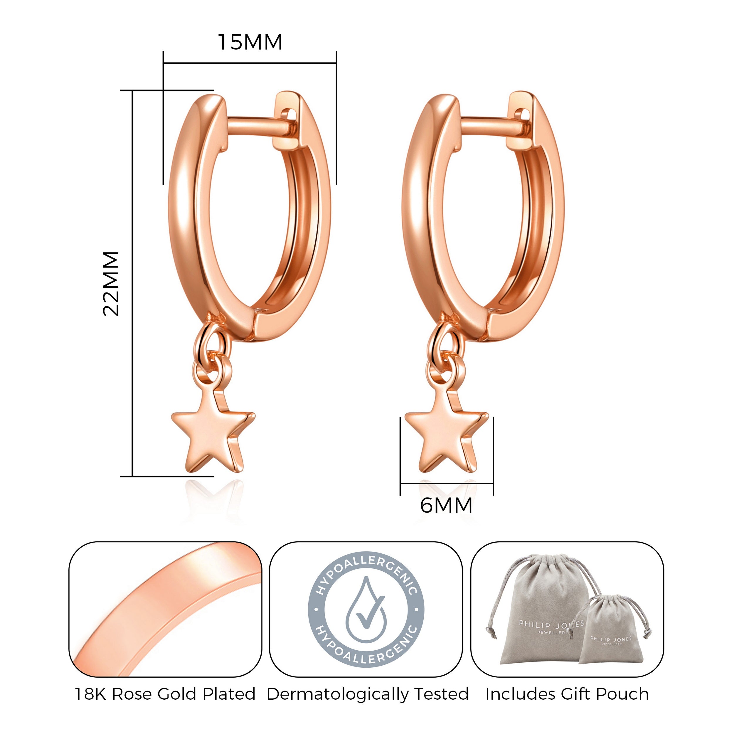 Rose Gold Plated Star Charm Hoop Earrings