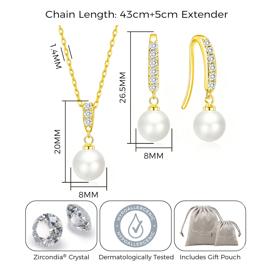18k Gold Plated I Couldn't Say I Do Without You Pearl Drop Bridal Set Created with Zircondia® Crystals